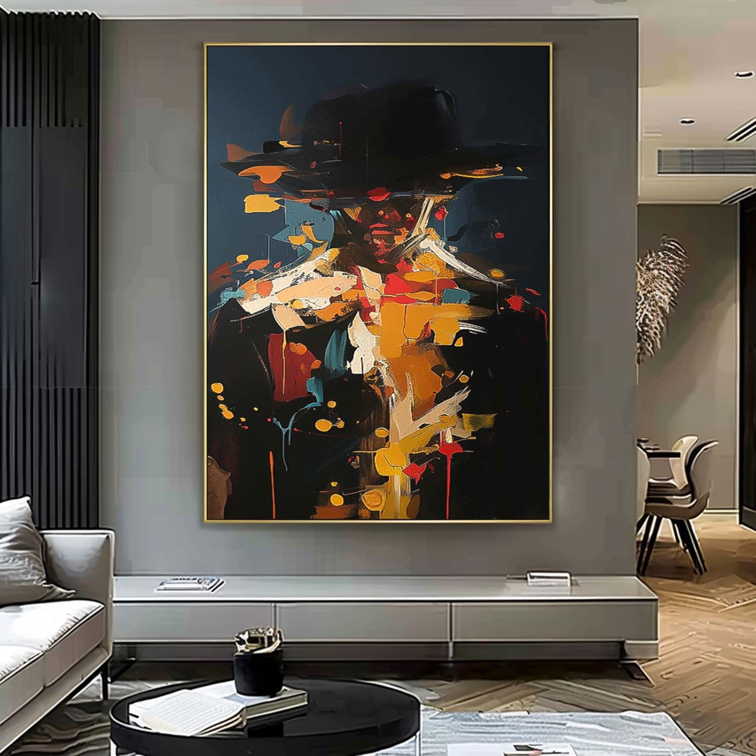 Original Cool Man Wall Art  Black Series Large Portrait Painting Abstract Faceless Artwork For Living Room