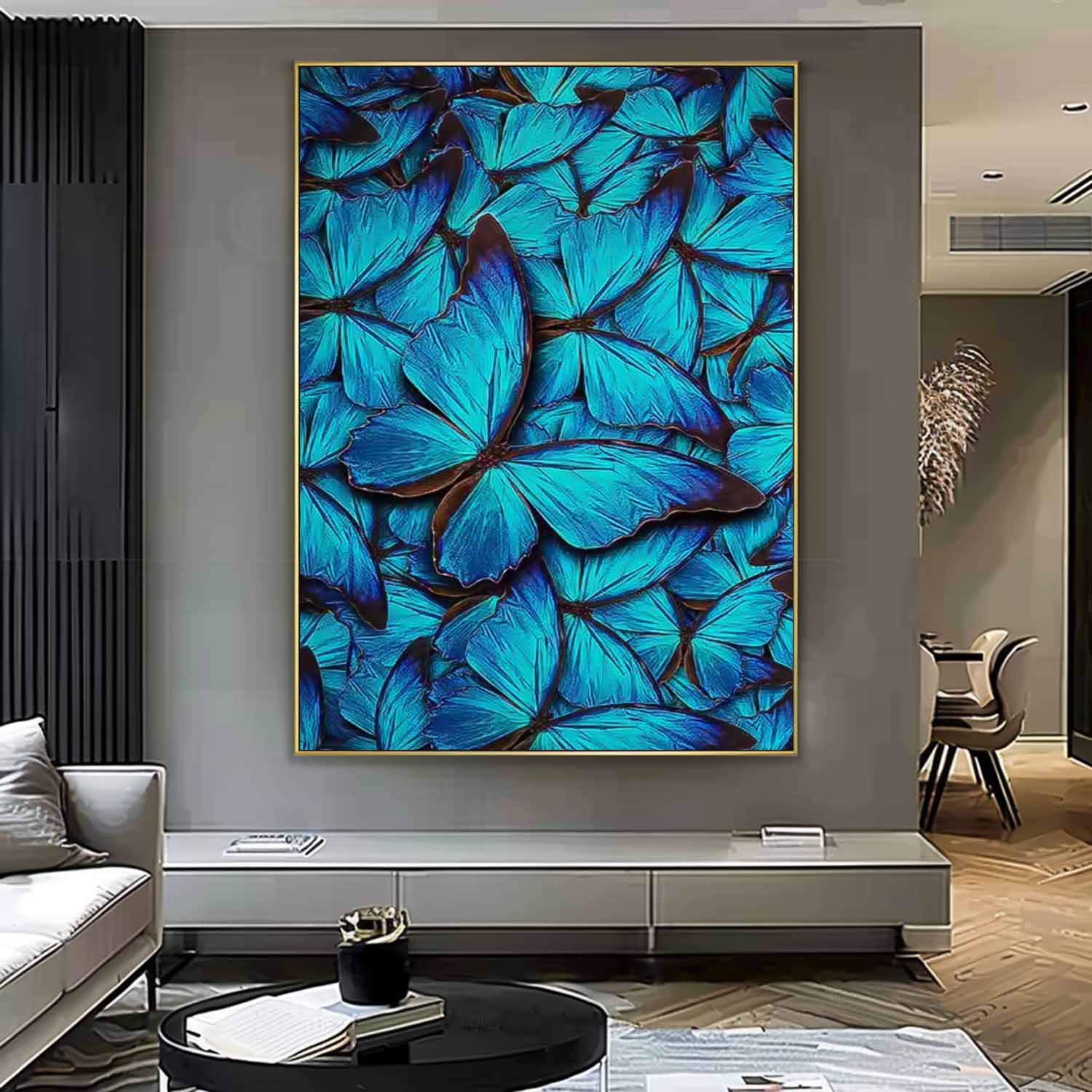 Bright Oil Painting Modern Texture Oil Painting Impressionist Blue Butterfly Wall Art Original Artwork Decor