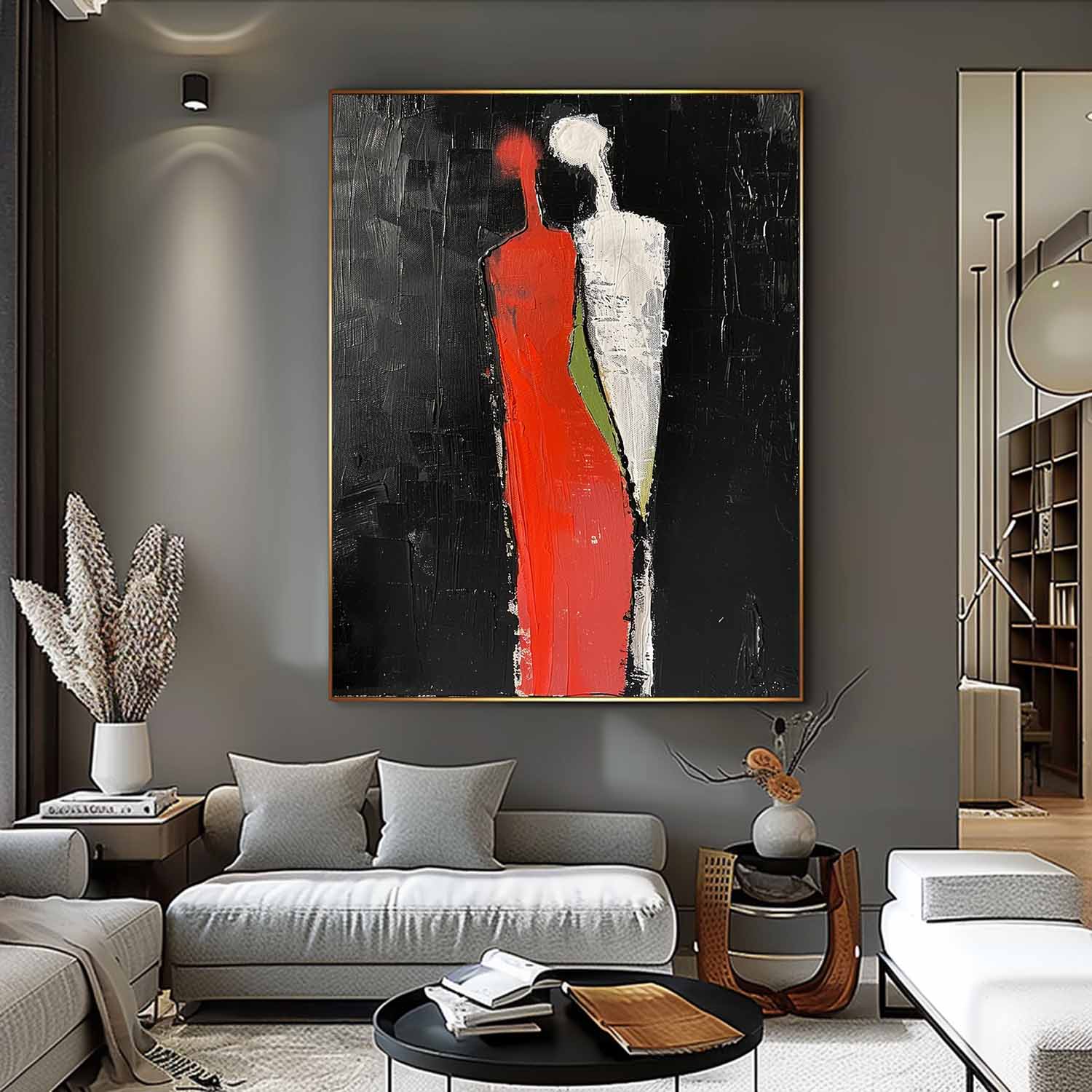 Minimalist Character Silhouette Original Wall Art Dark Color Large Figure Painting Abstract Artwork Home Decor