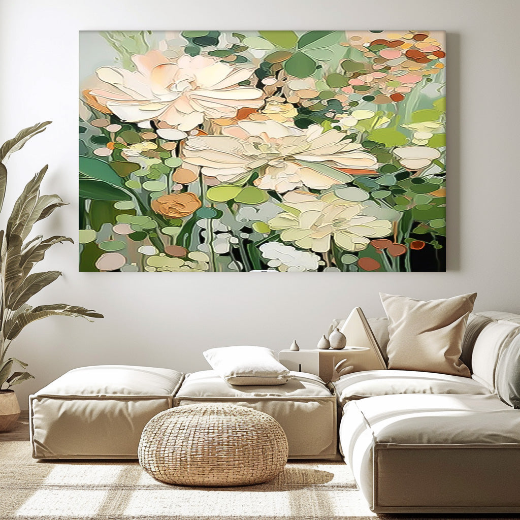 Big Flower Texture Artwork Original Abstract Green Leaves Oil Painting On Canvas Home Decor Gift