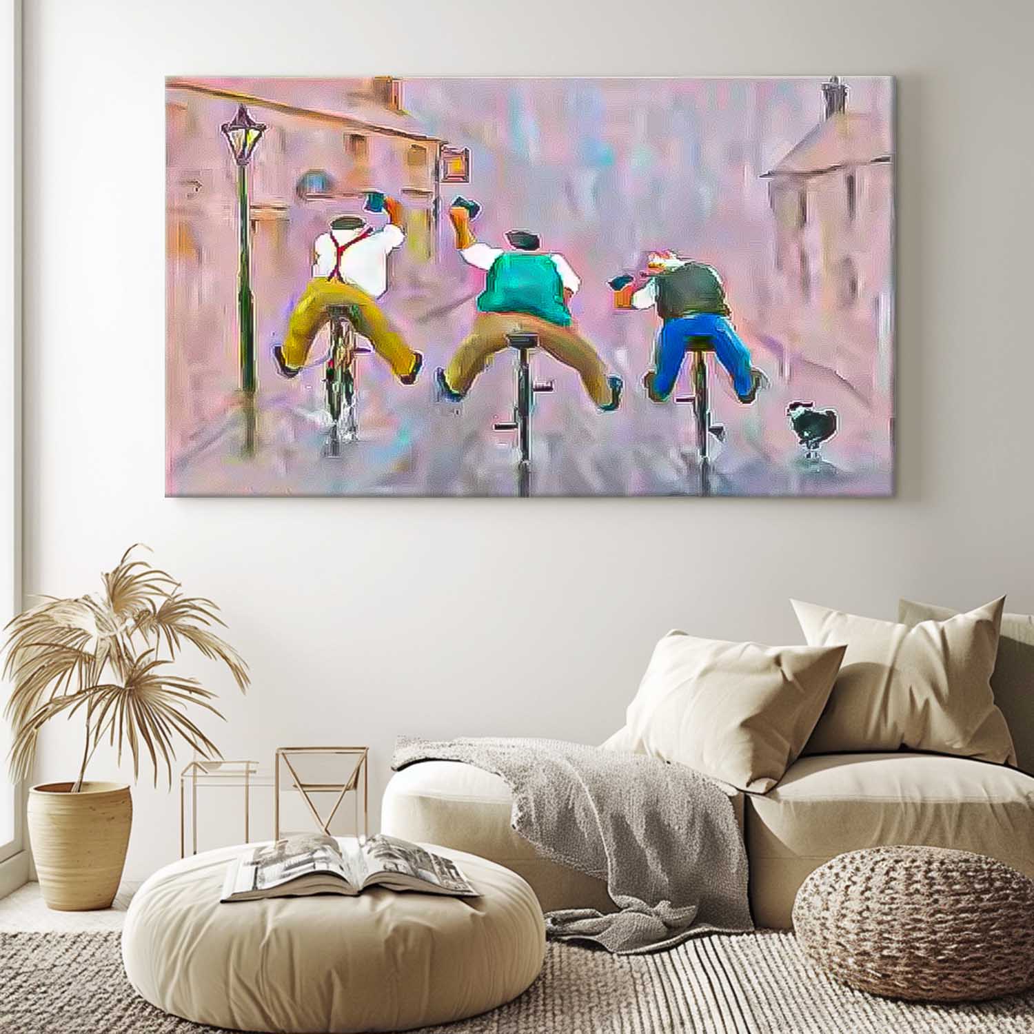Large Man Rding A Bicycle Wall Art Abstract Oil Painting Original Medieval style Artwork For Living Room