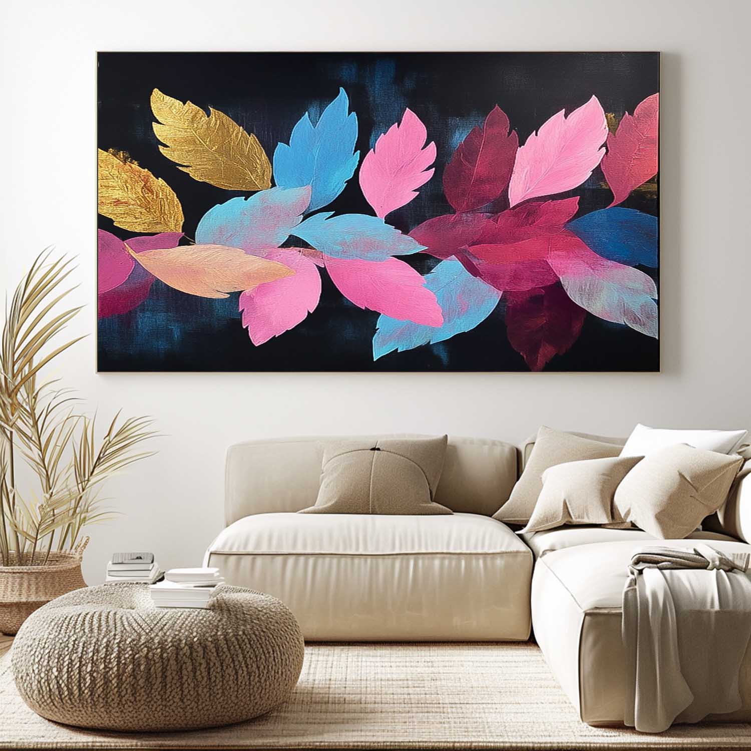 Colored Leaves Texture Artwork Original Abstract Leaves Oil Painting On Canvas Big Acrylic painting Home Decor