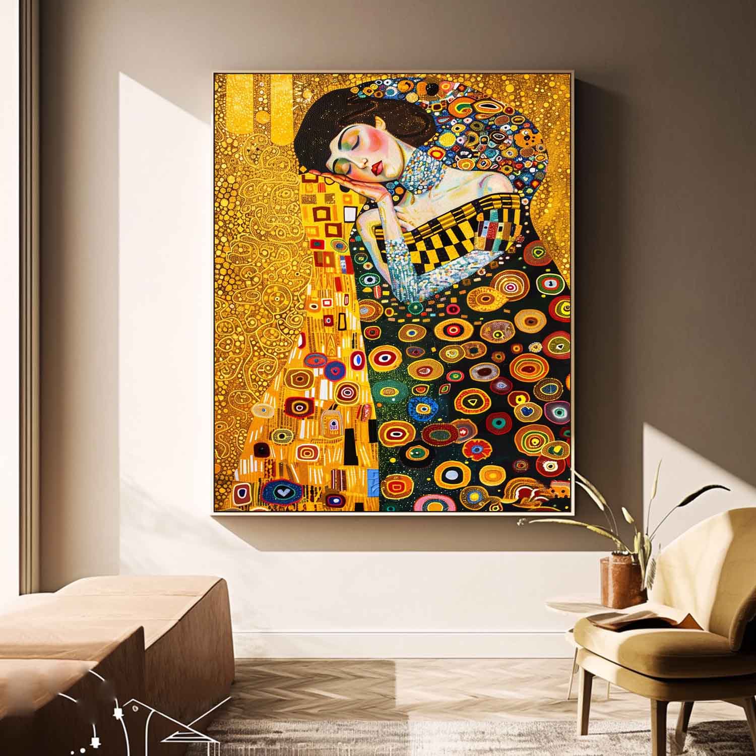 Exquisite Lady Colorful Abstract Artwork Large Figure Painting Original Gold Women Wall Art Gift