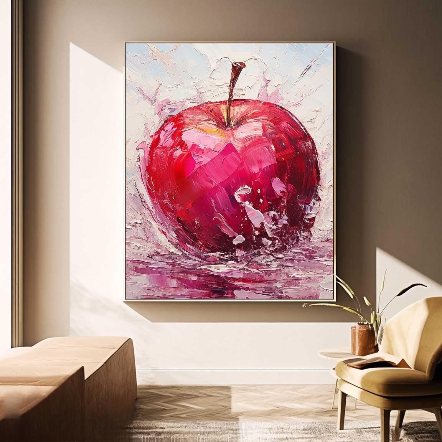 Abstract Still Life Painting On Canvas Large Apple Original Artwork Color Fruit Acrylic Painting Gift