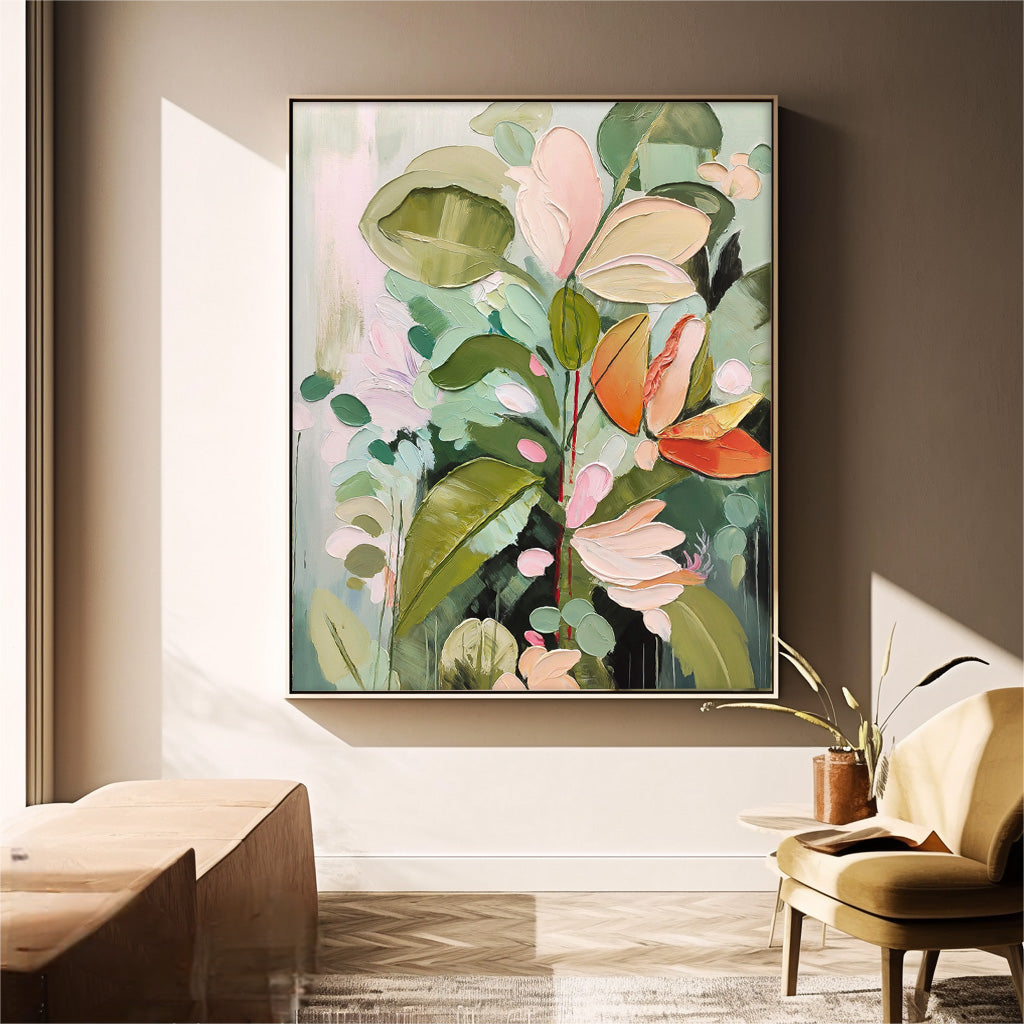 Beautiful Green Flower Painting Acrylic Textured Floral Art Impressionist Flower Paintings For Living Room