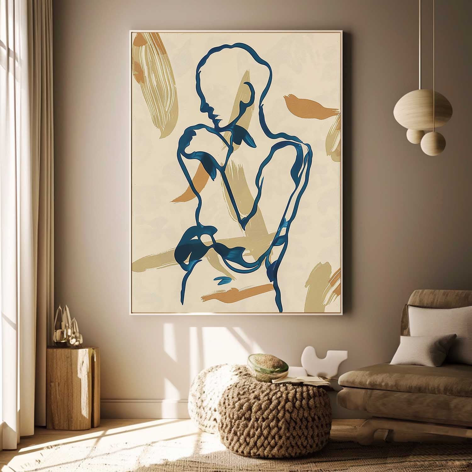 Figure Contour Acrylic Painting Minimalism Artwork Nordic Style Original Abstract Body Line Outline Wall Art