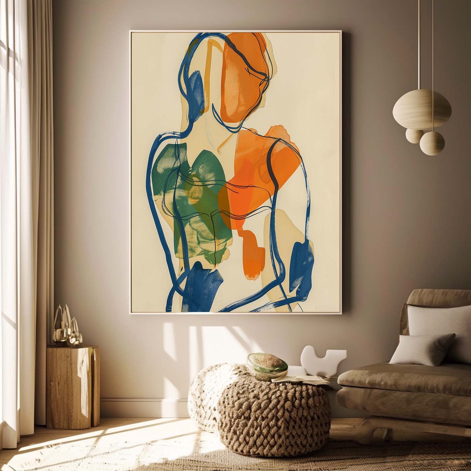 Bright Colors Original Abstract Body Line Outline Wall Art Figure Back Contour Acrylic Painting Minimalism Artwork