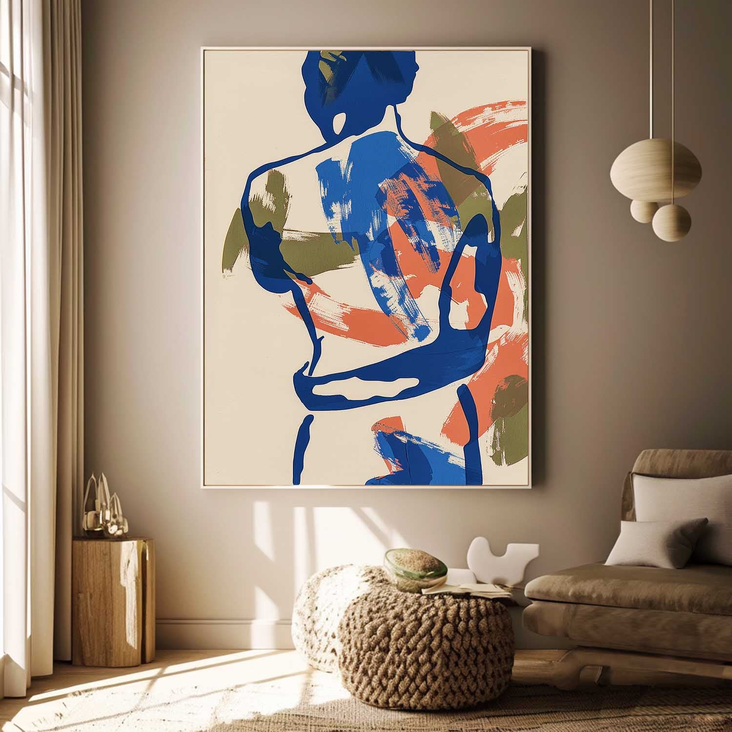 Original Abstract Color Body Line Outline Wall Art Figure Back Contour Acrylic Painting Minimalism Artwork