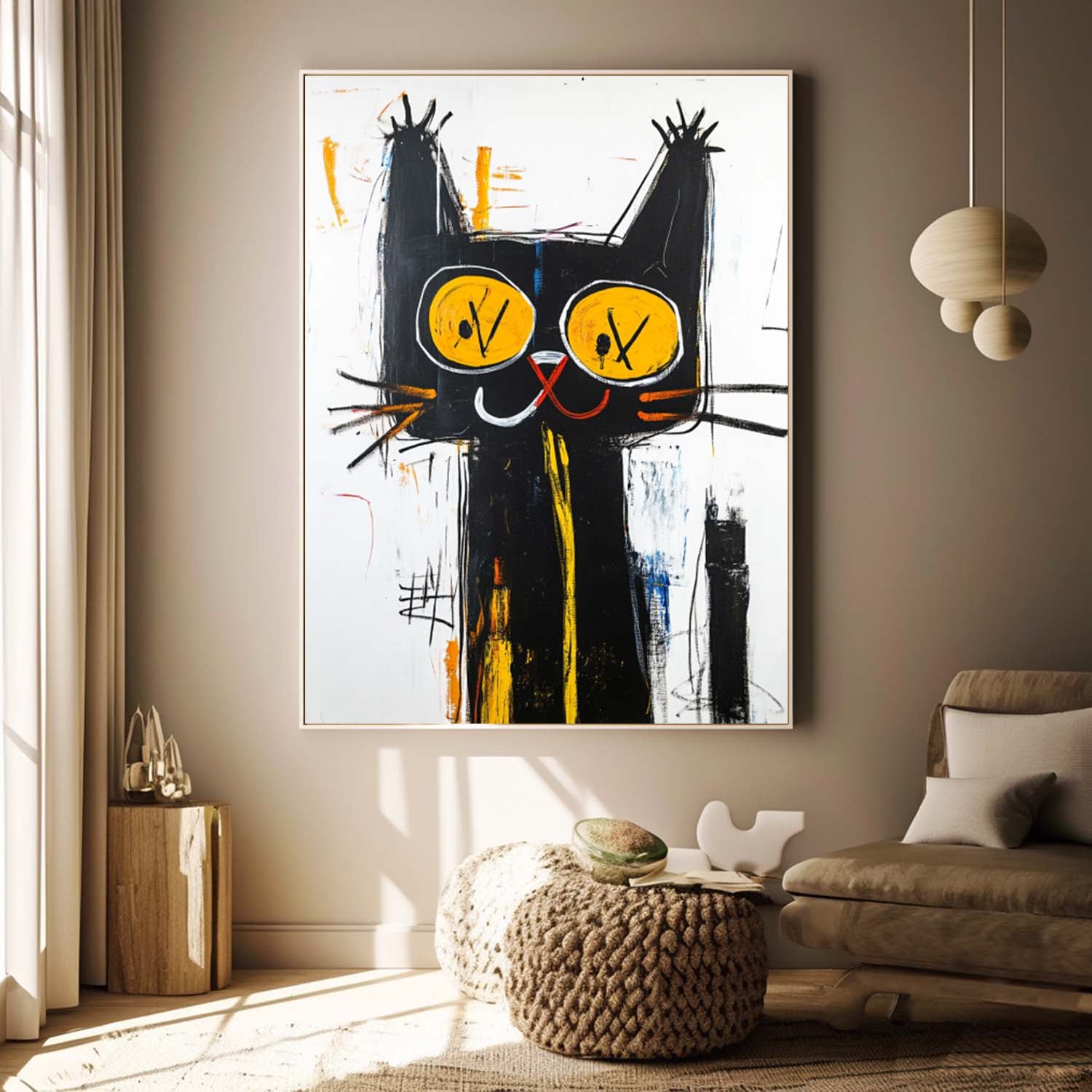 Graffiti Line Acrylic Painting Modern Cute Kitten Texture Animal Oil Painting Abstract Wall Art Decor