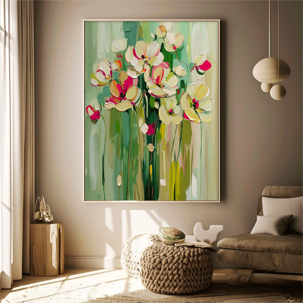 Large Textured Abstract Flower Paintings Contemporary Floral Paintings Summer Painting Framed Floral Wall Art