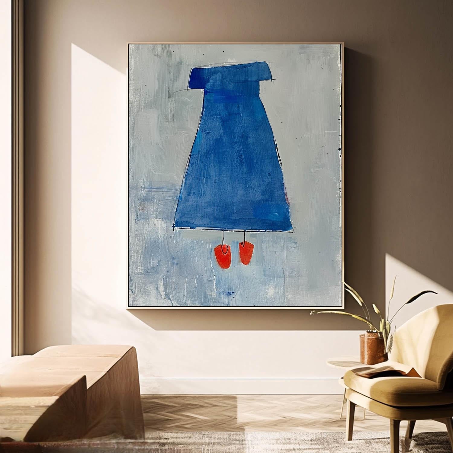 Abstract Dark Aesthetic Canvas Oil Painting Large Vintage Blue Skirt Wall Art Original Minimalist Artwork