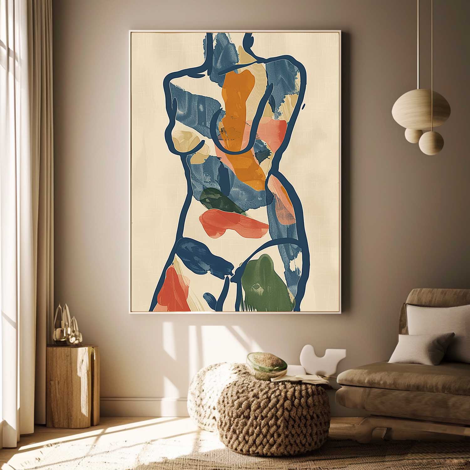 Figure Contour Acrylic Painting Minimalism Graffiti Oil painting Colors Original Abstract Body Line Outline Wall Art