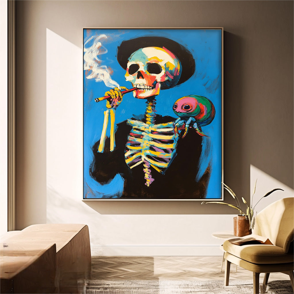 Large Acrylic Painting Framed Lovely Skeleton Painting Colorful Original Abstract Wall Art Unique Home Decor