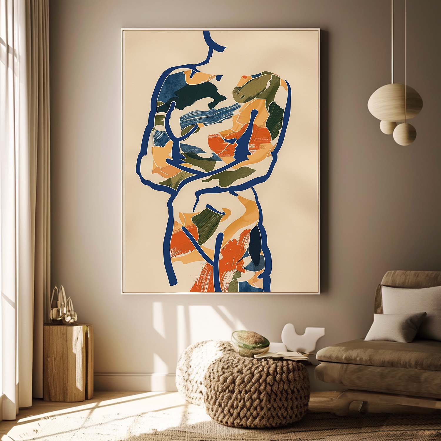 Original Abstract Body Line Outline Wall Art Figure Contour Acrylic Painting Minimalism Painting Framed