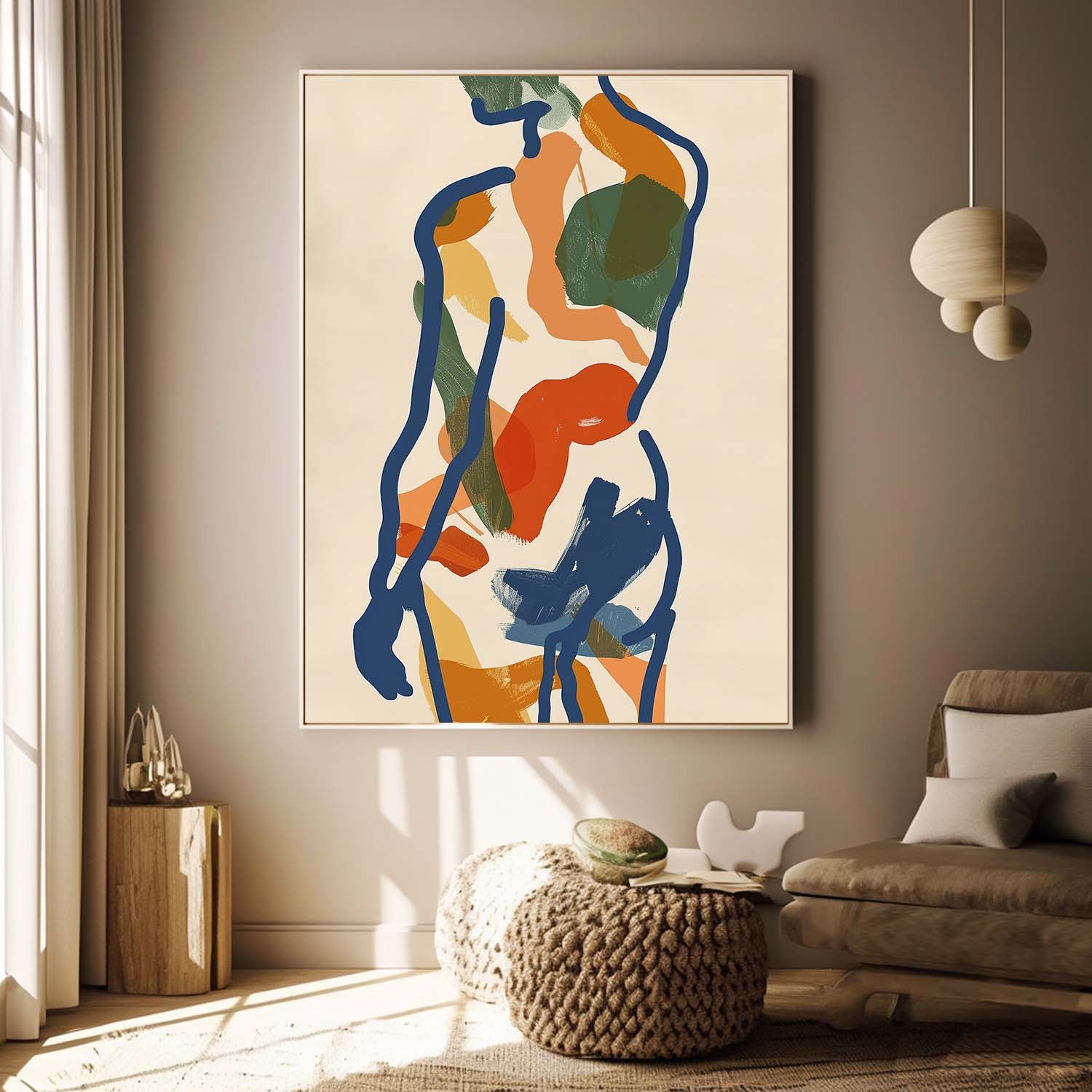 Vibrant Boho Original Abstract Body Line Outline Wall Art Figure Contour Acrylic Painting Minimalism Artwork