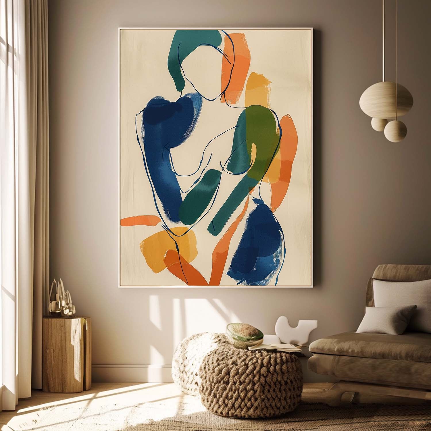 Abstract Minimalist Figure Canvas Painting Acrylic Framed Colorful Graffiti Female Wall Art Large Contemporary Art