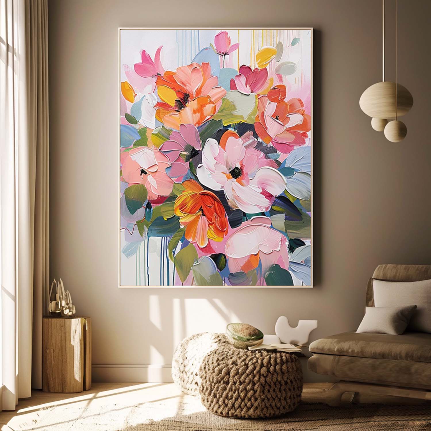 Original Abstract Floral Painting Colorful Flowers Acrylic Painting Canvas Large Textured Art For Living Room