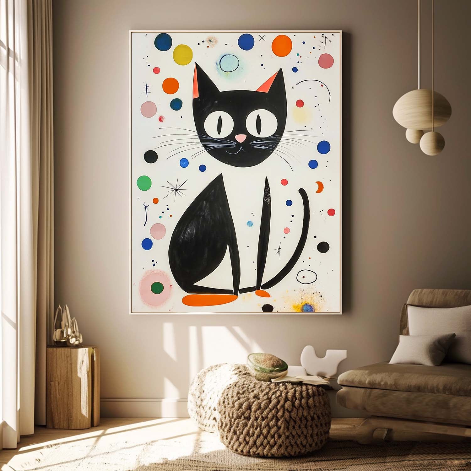 Joan Miró Style Abstract Cat Acrylic Painting Colorful Modern Cat Oil Painting Pop Artwork Home Decor