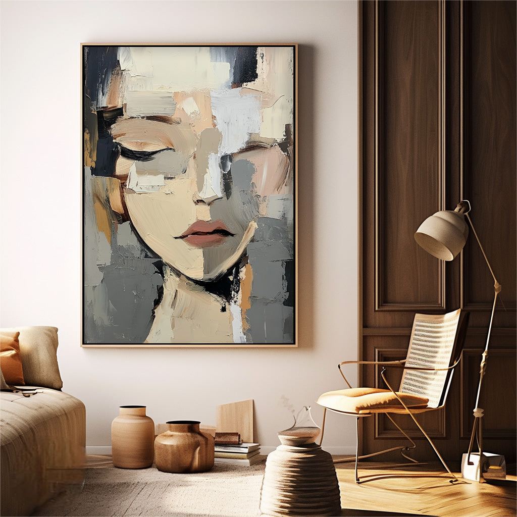 Original Texture Girl Wall Art Abstract Figure oil Painting On Canvas Minimalist Modern Artwork