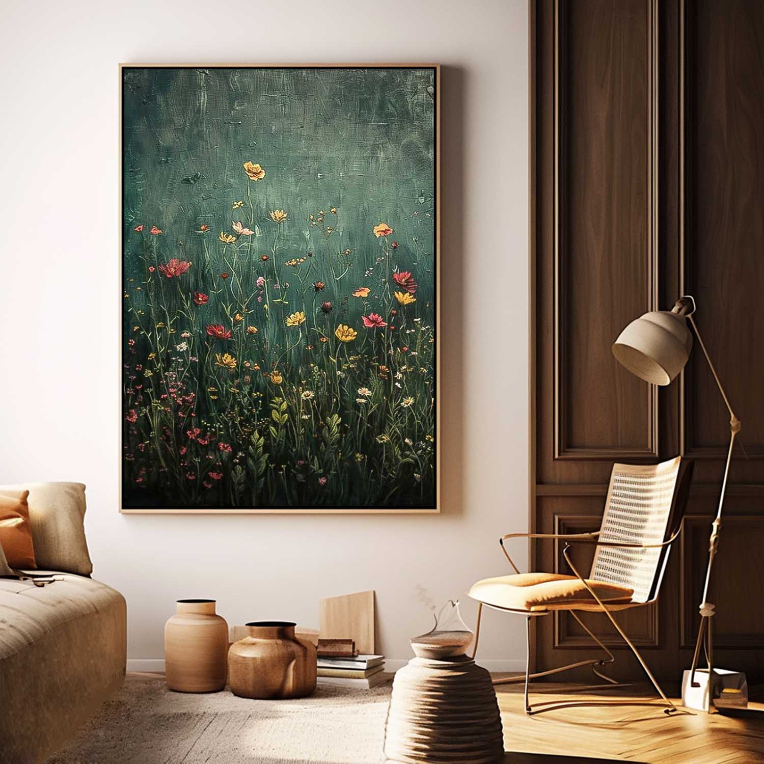 Abstract Flower Oil Painting On Canvas Beautiful colorful Flowers Artwork Big Original Texture Framed