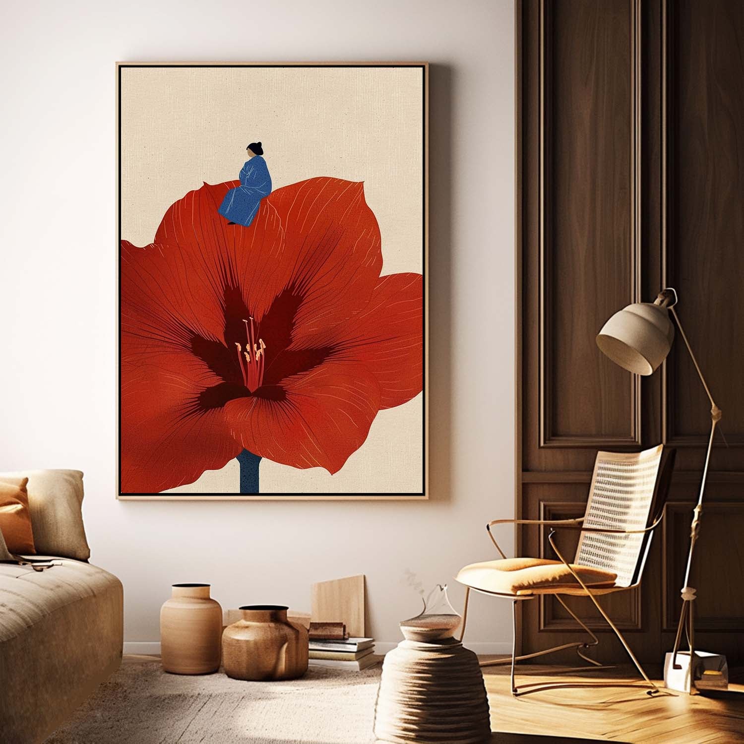 Illustration style Abstract Artwork Large Figure Painting Original Girl On Flowers Wall Art Home Decor