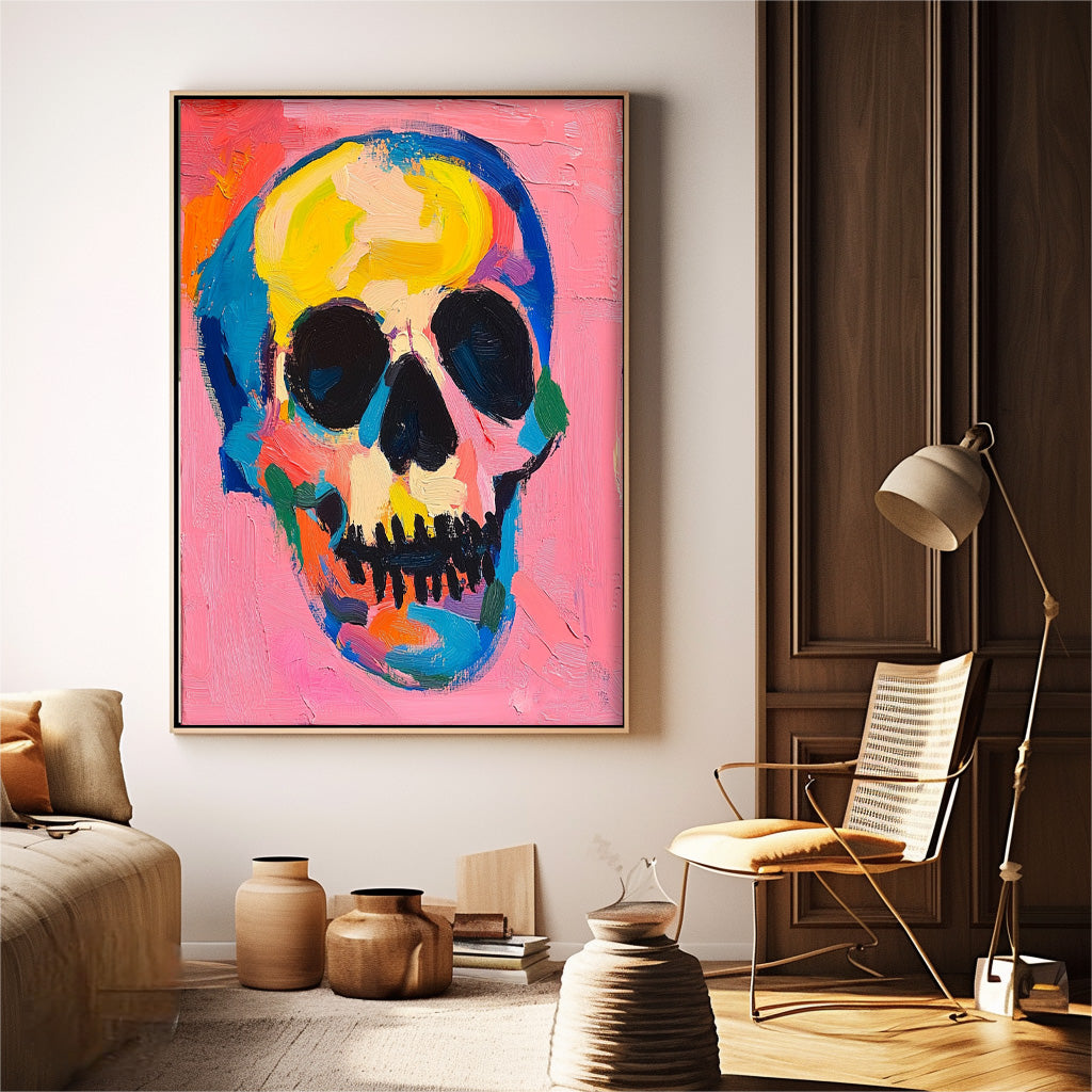 Large Acrylic Painting Lovely Skeleton Painting Colorful Original Head Abstract Wall Art Unique Home Decor
