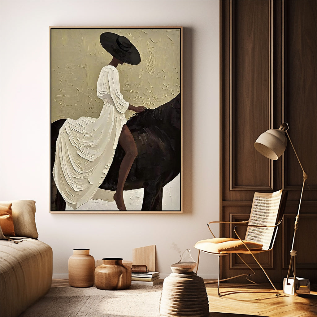 Vintage Horse Girl Oil Painting Victorian Portrait Equestrian Wall Art Textured Canvas Art Home Decor