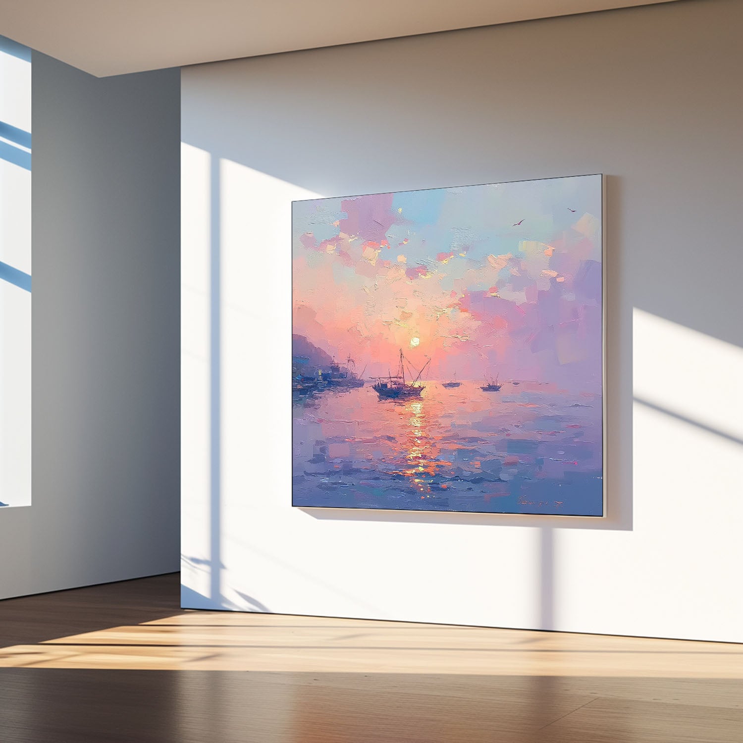 Modern Highest Quality Oil Painting Large Sunset At Sea Wall Art Abstract Texture Acrylic Painting For Living room