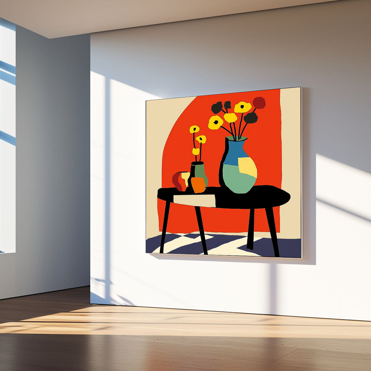 Square Contemporary Bright Paintings Wall Art Large Realism Flowers Painting Beautiful Vase Artwork