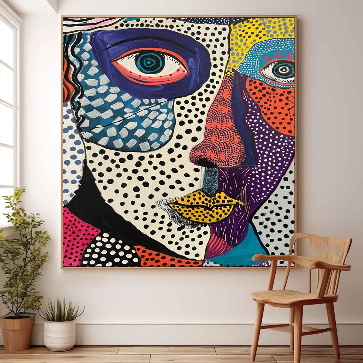 Square Colorful Abstract Wall Art Original Graffiti Face Painting Canvas Large Artwork For Living Room