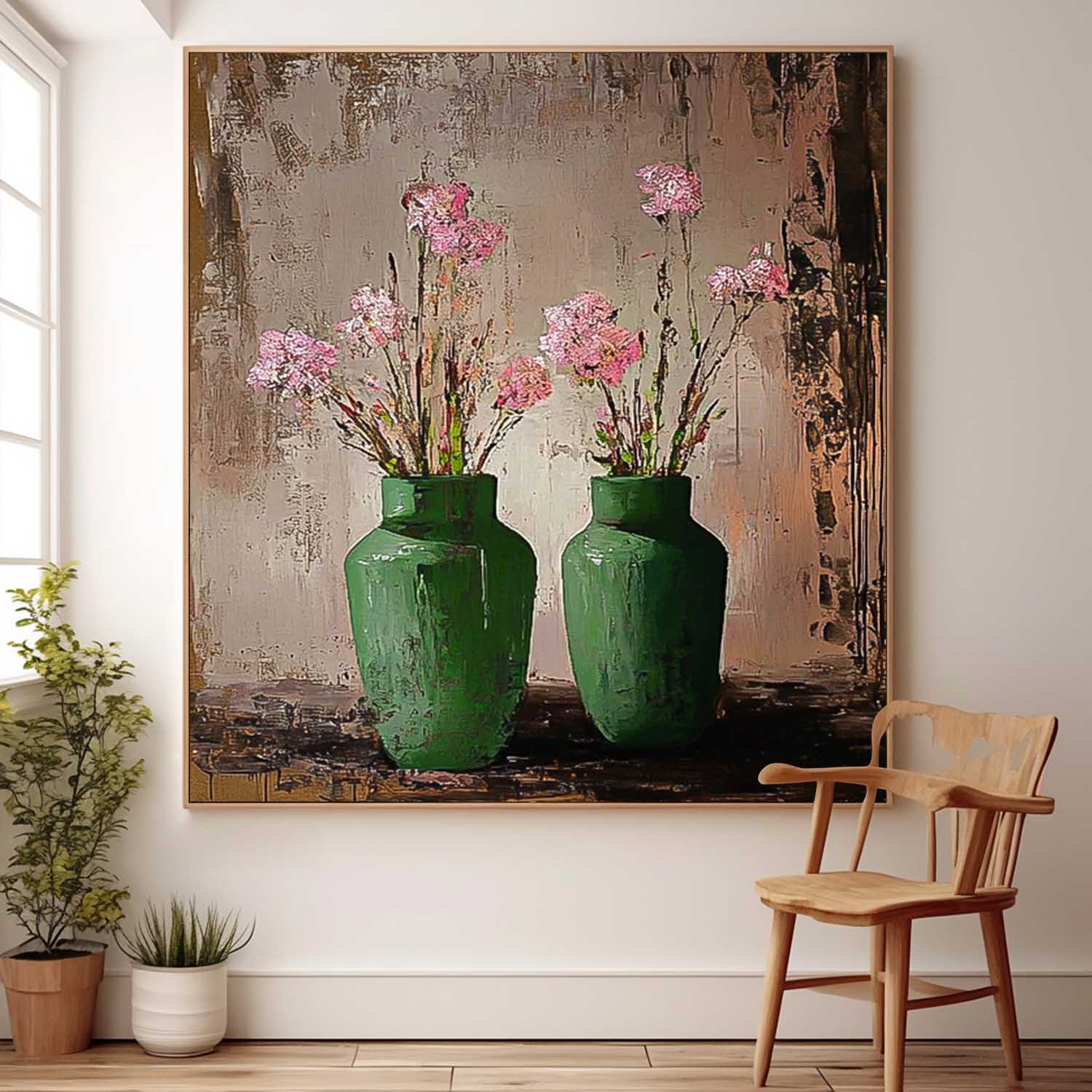 Original Floral Painting Square Large Retro Vase ArtFlowers Acrylic Painting Canvas For Living Room
