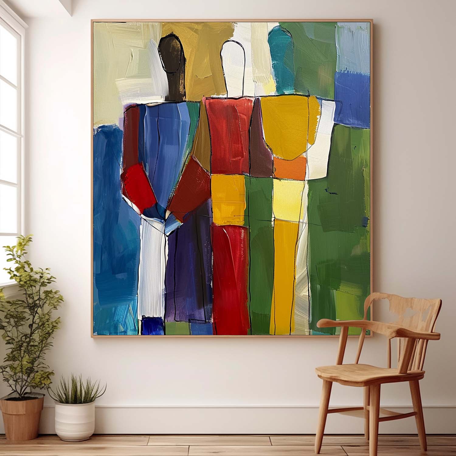 Colorful Abstract people's Wall Art Original Color Blocks Figure Painting Canvas Large Square Artwork Home Decor