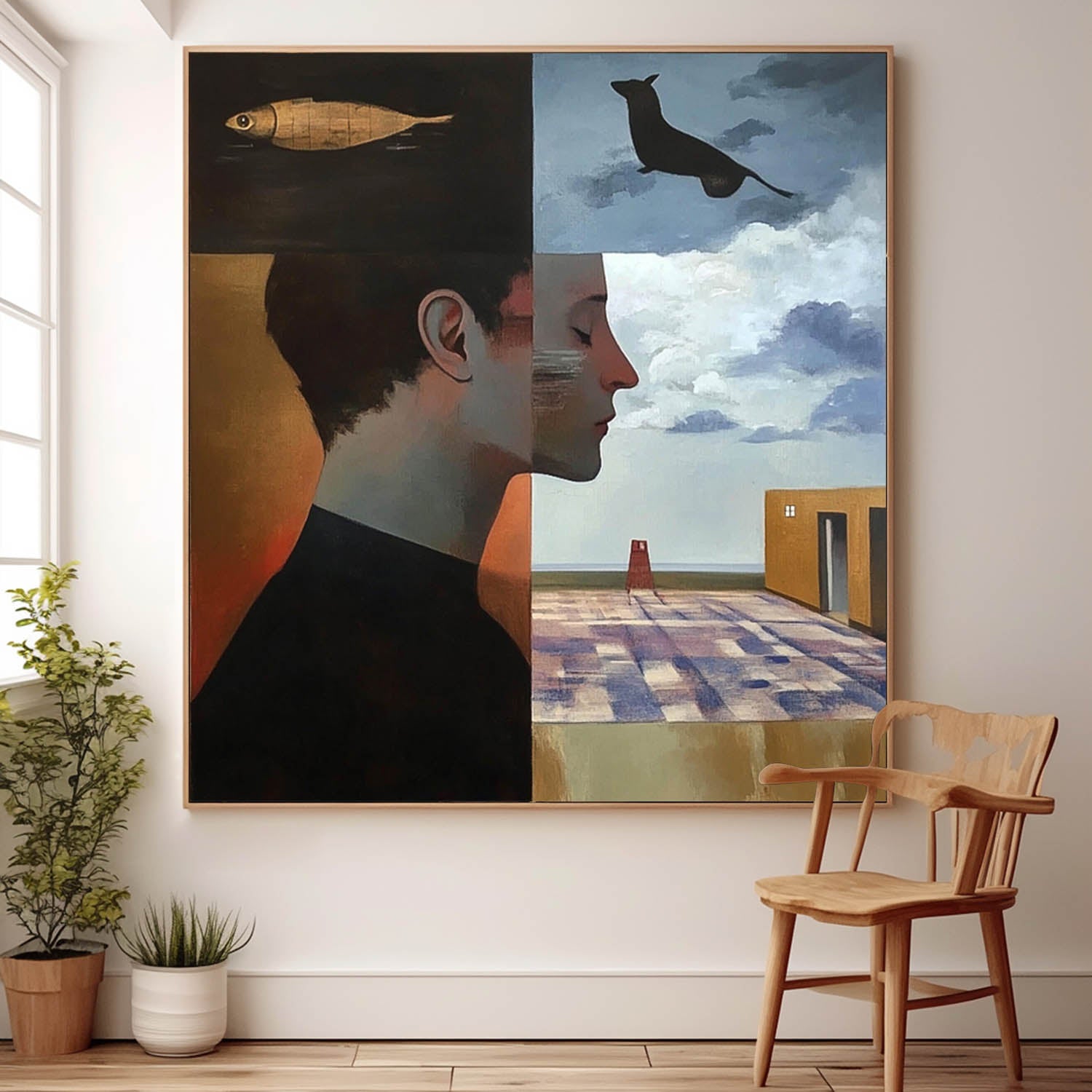 Origina Figure Acrylic Painting Canvas Colorful Animal Abstract Wall Art Square Large Portrait Artwork