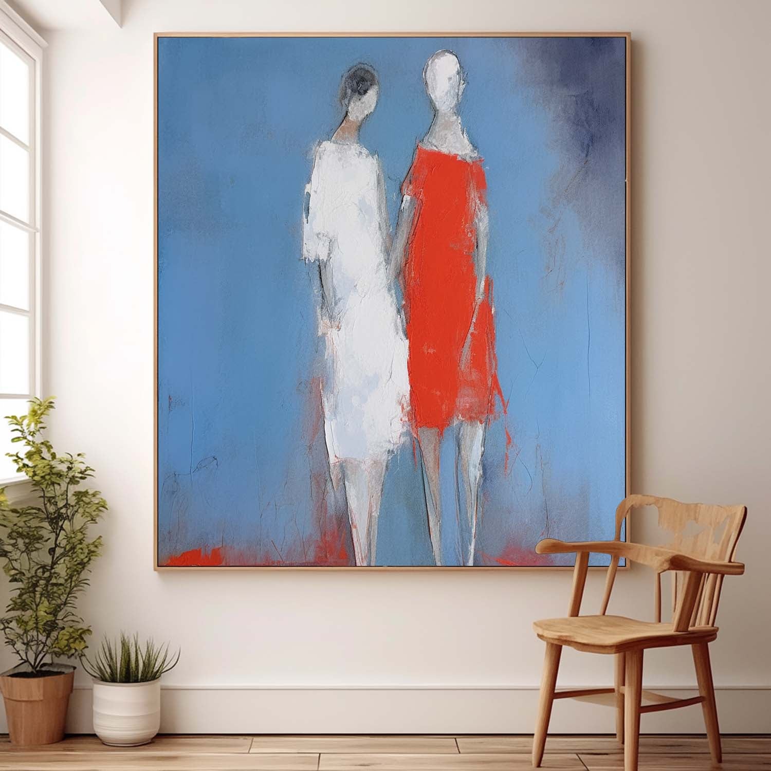 Abstract Couple Painting Square Romantic Wall Art Lovers Wall Art Love Couple Art