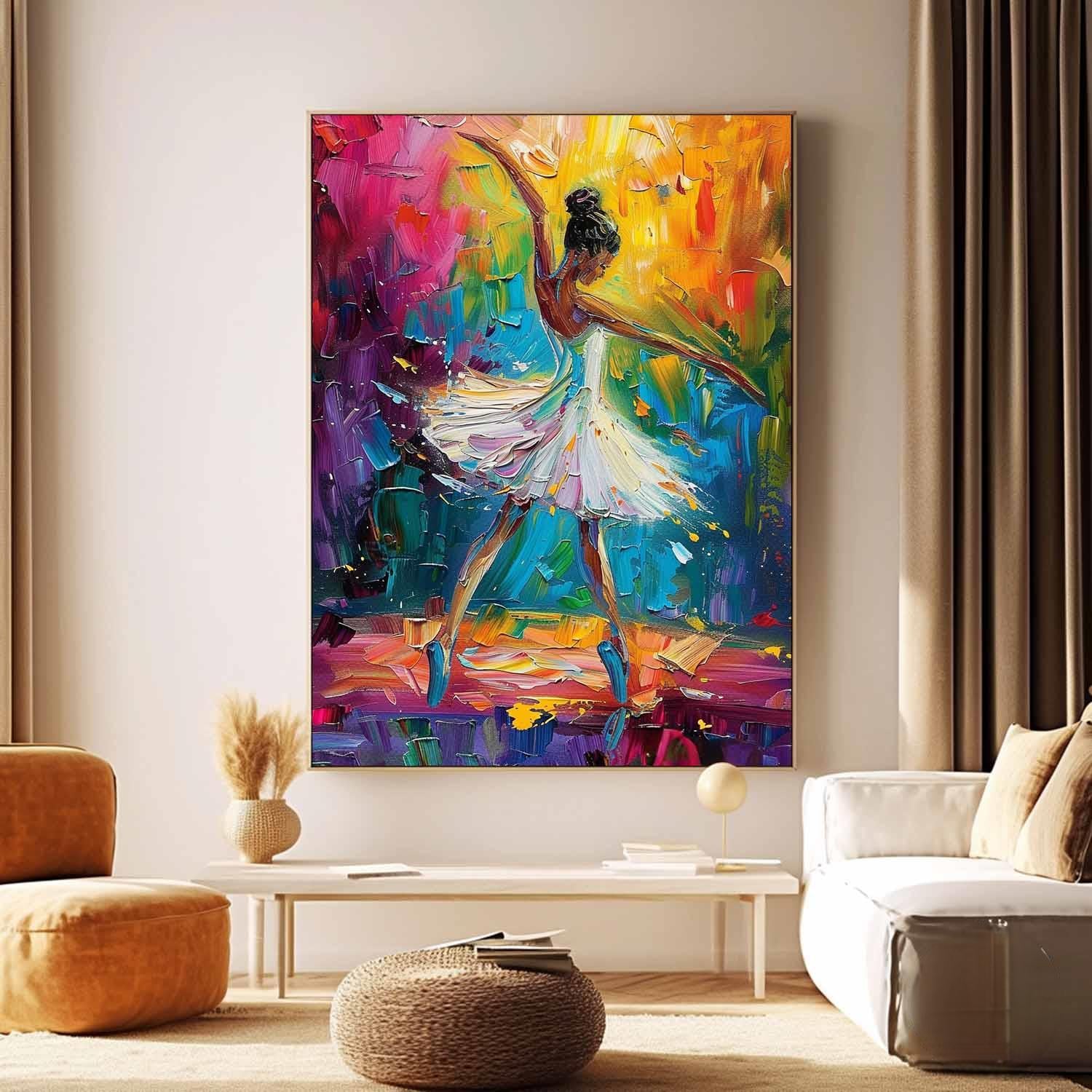 Large Multicolor Girl Painting Framed Original Exquisite Ballet Girl Wall Art Colorful Artwork Gift
