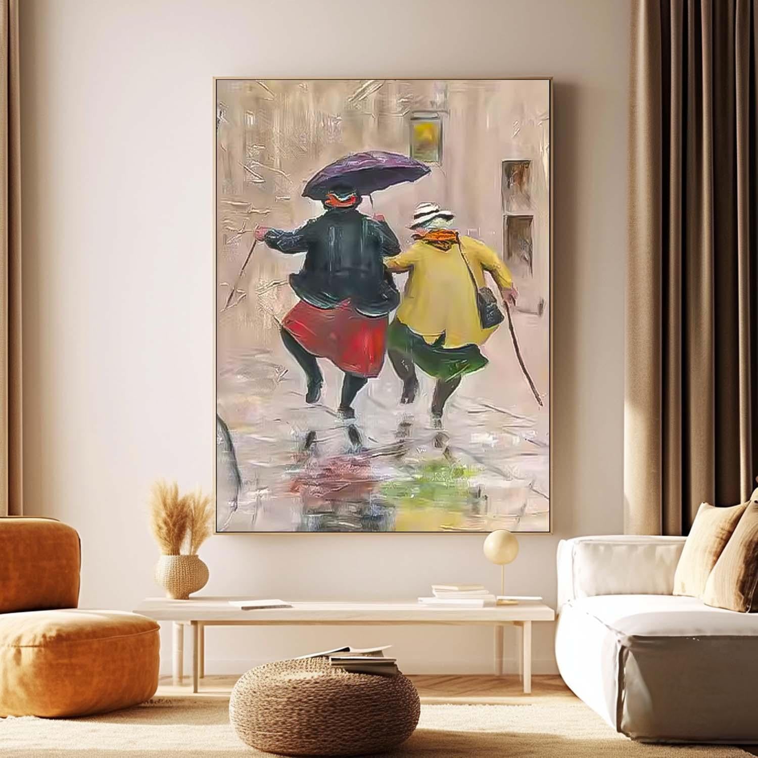 Rainy Day Cute Women Portrait Painting Original Humored Wall Art Interesting Medieval Style Art