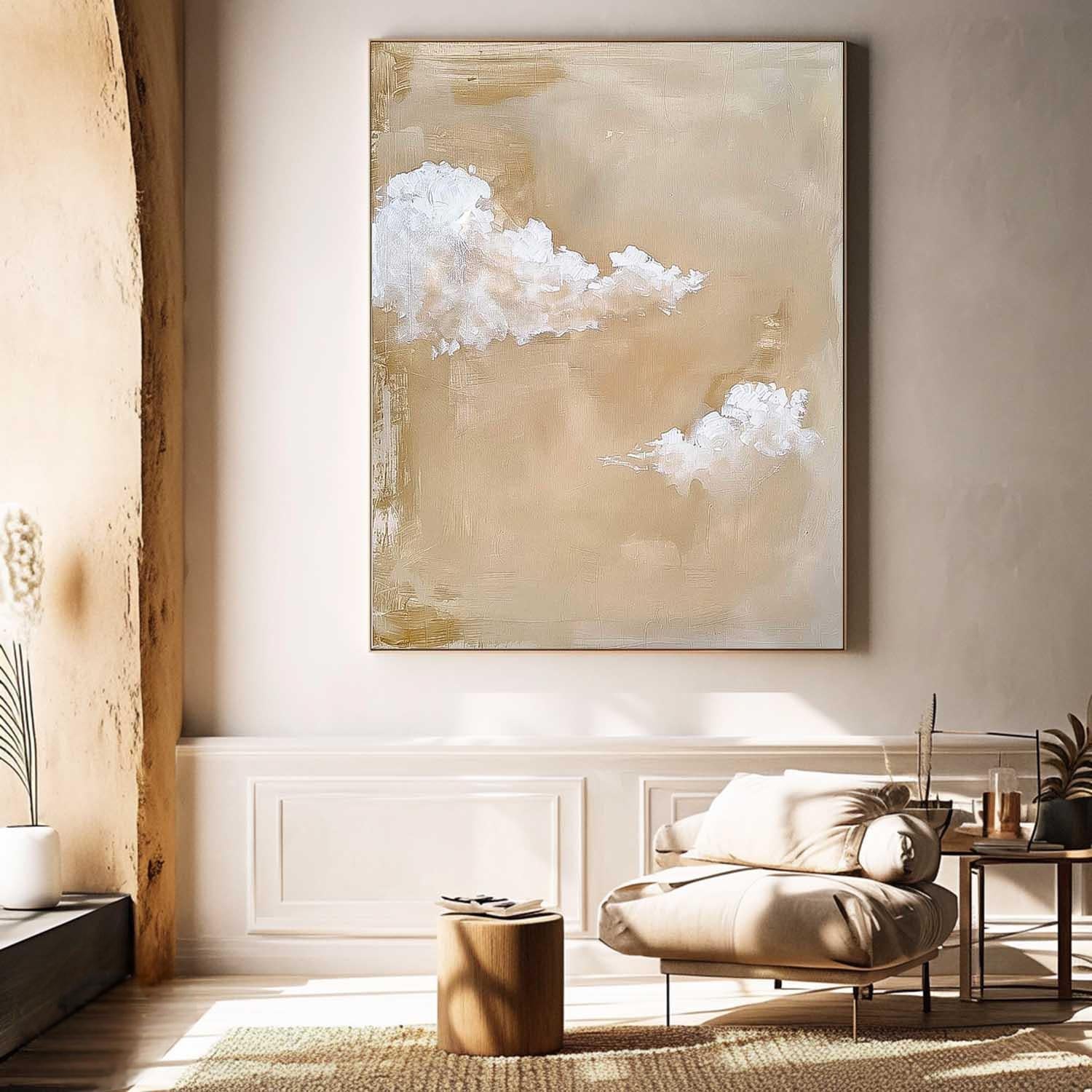 Warm Yellow Cloudiness Texture Large Cloud Painting On Canvas Abstract Cloud Oil Painting Living Room