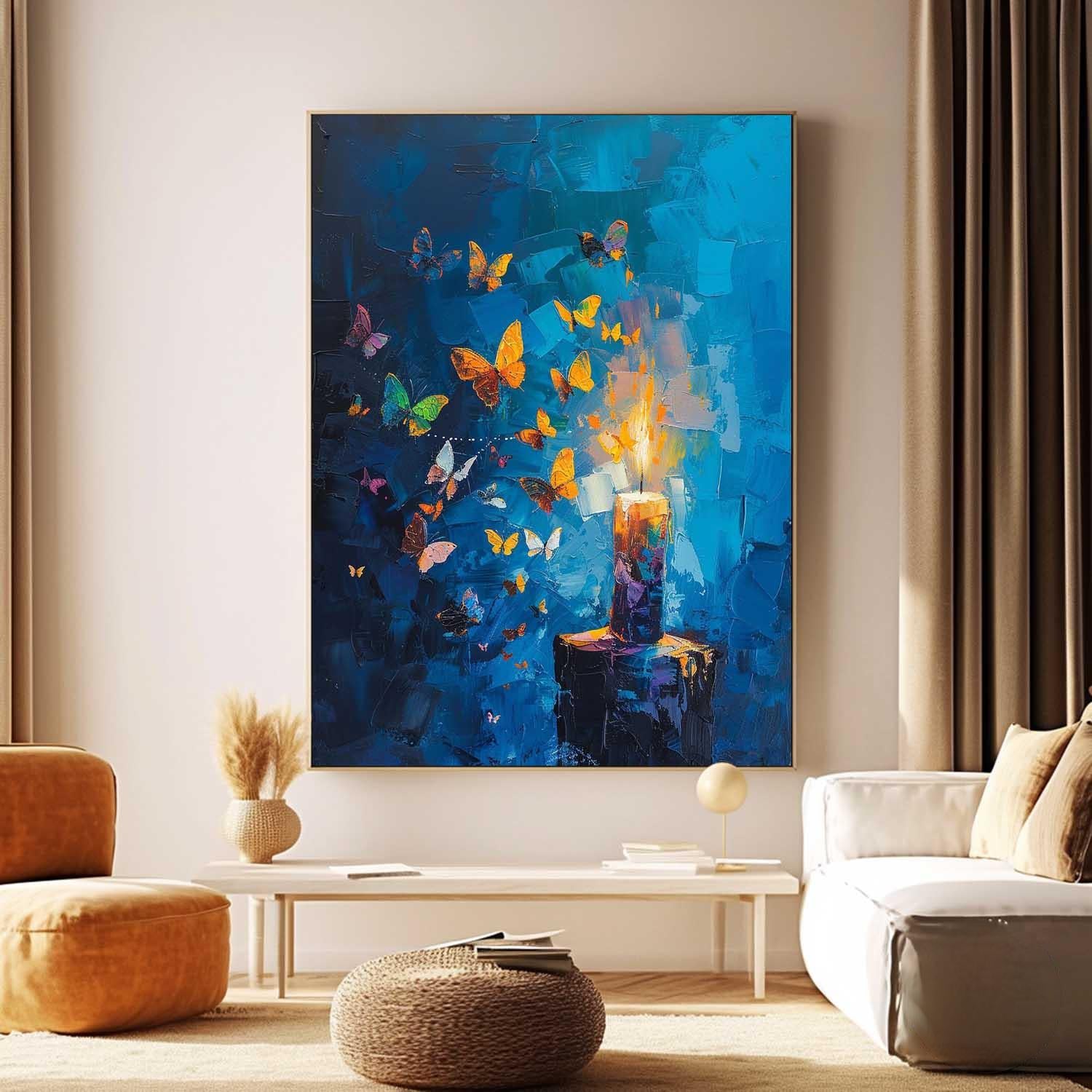 Abstract Still Life Painting Butterfly By Candlelight Acrylic Painting On Canvas Original Artwork Decor