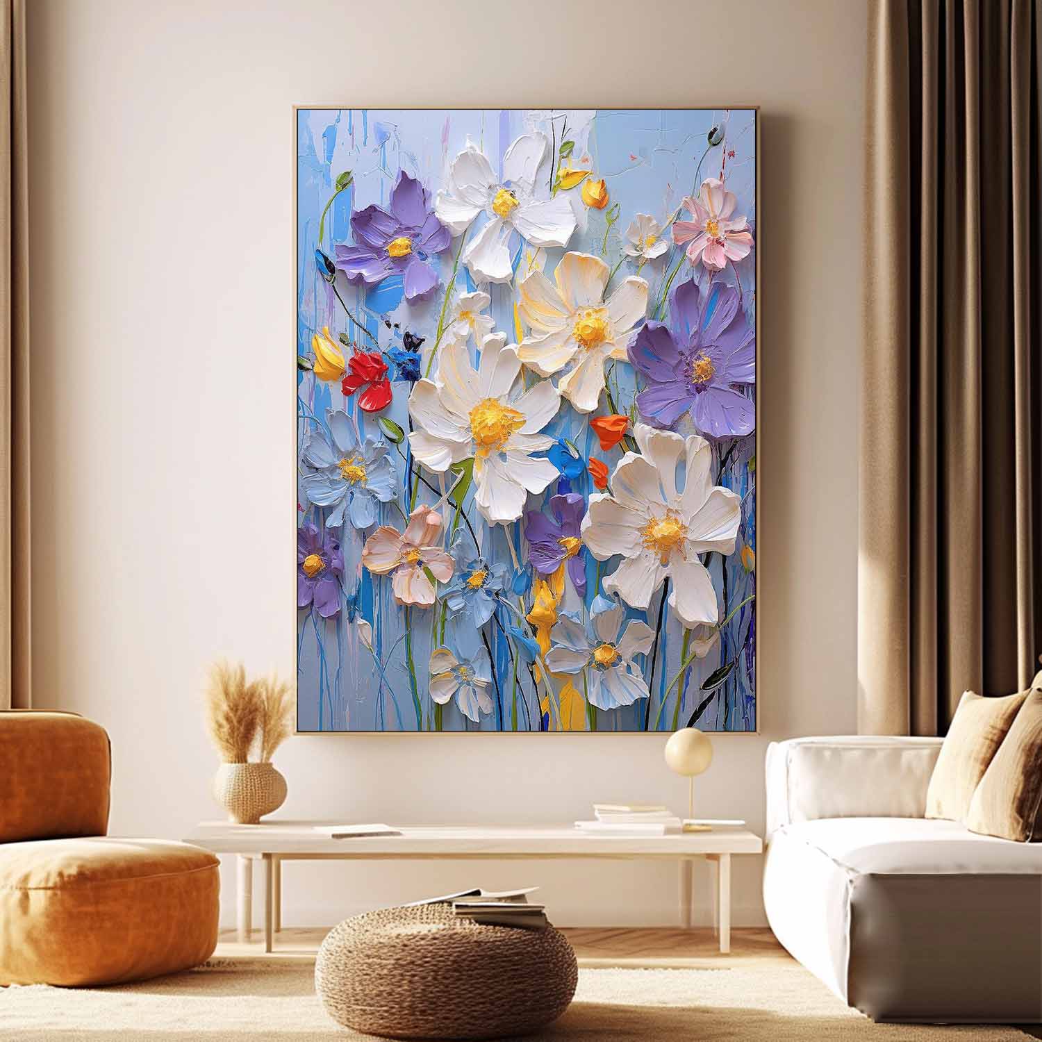 Large Lovely Textured Art Abstract Flower Acrylic Painting On Canvas Original Floral Painting Home Decor