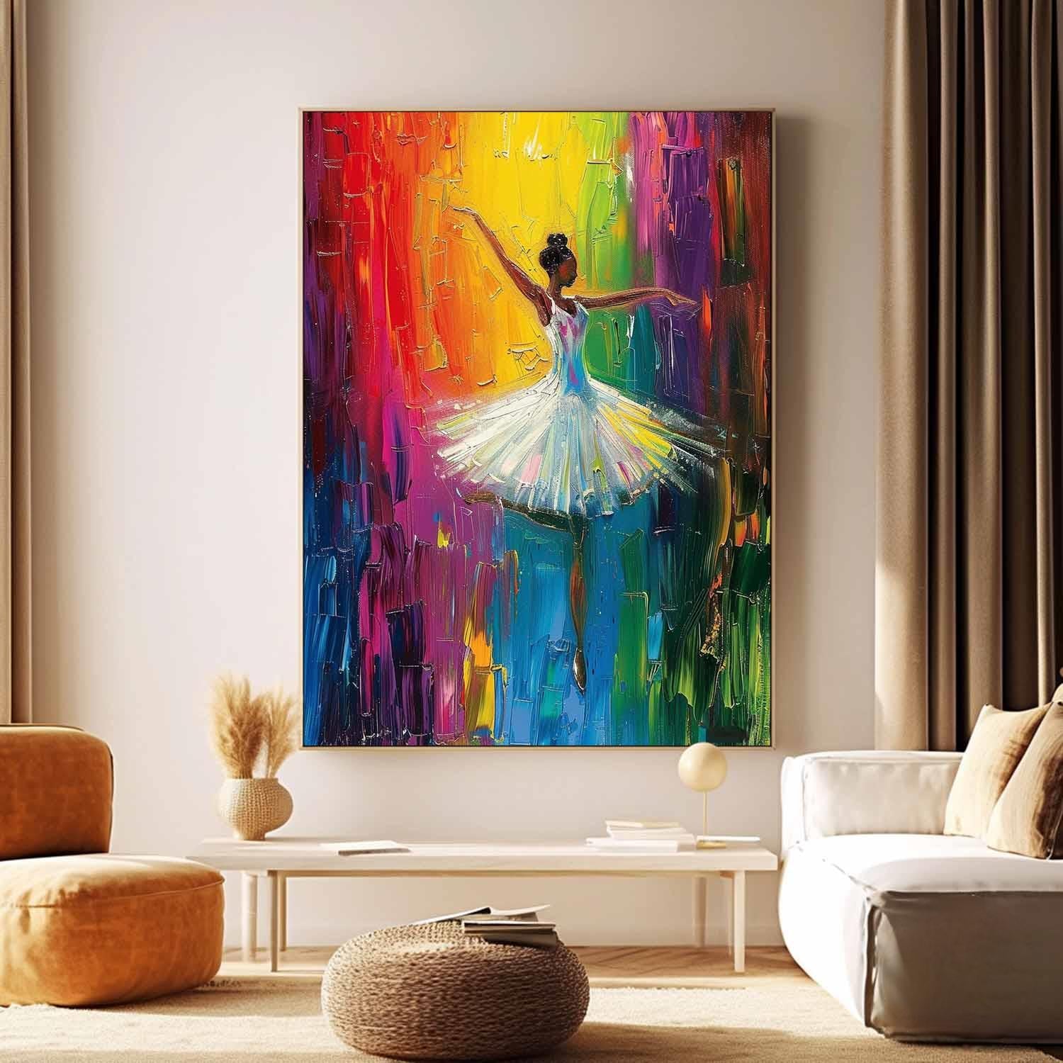 Colorful Artwork Original Modern Ballet Girl Wall Art Big Multicolor Girl Daning Painting Framed Gift