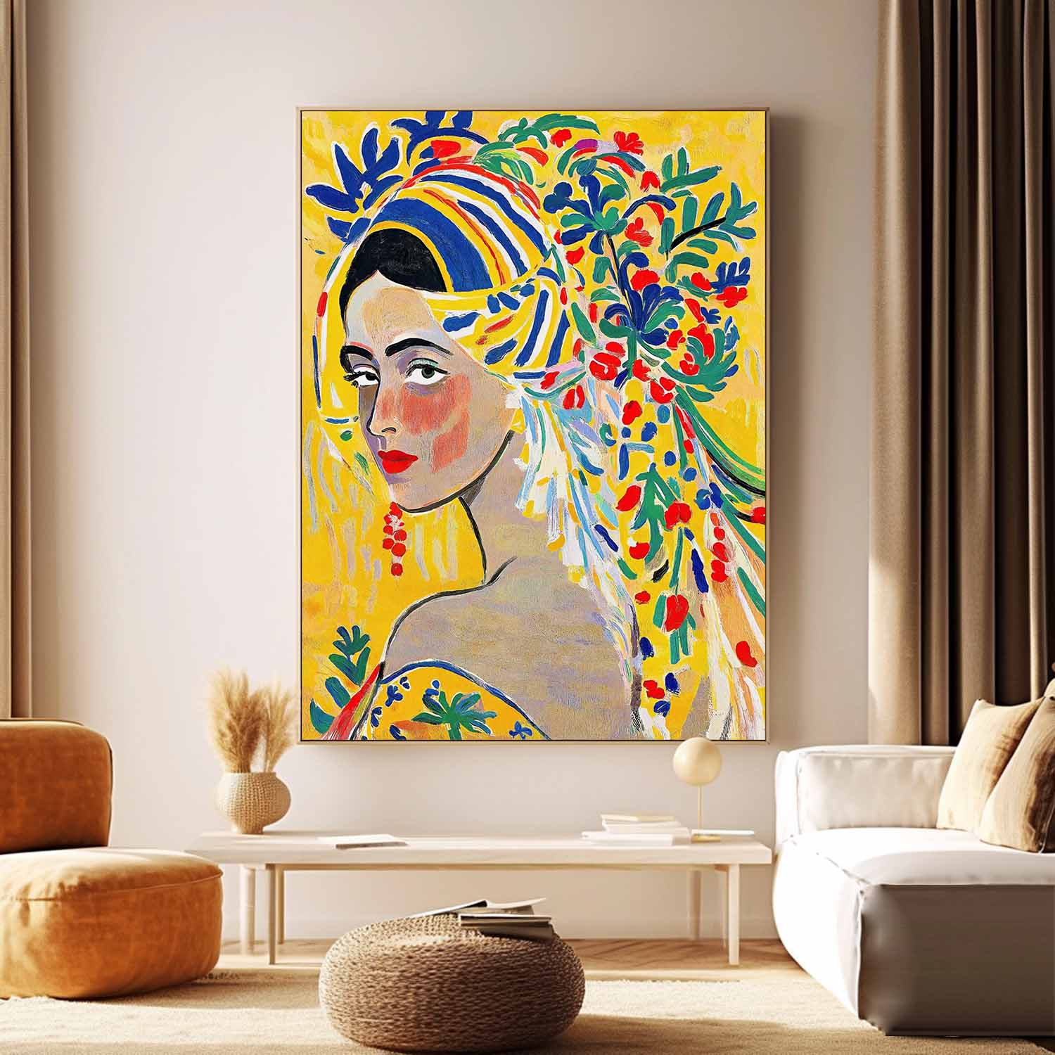 Gorgeous Original Modern Wall Art Colorful Artwork portretter of a beautiful girl in a romantic vintage styl