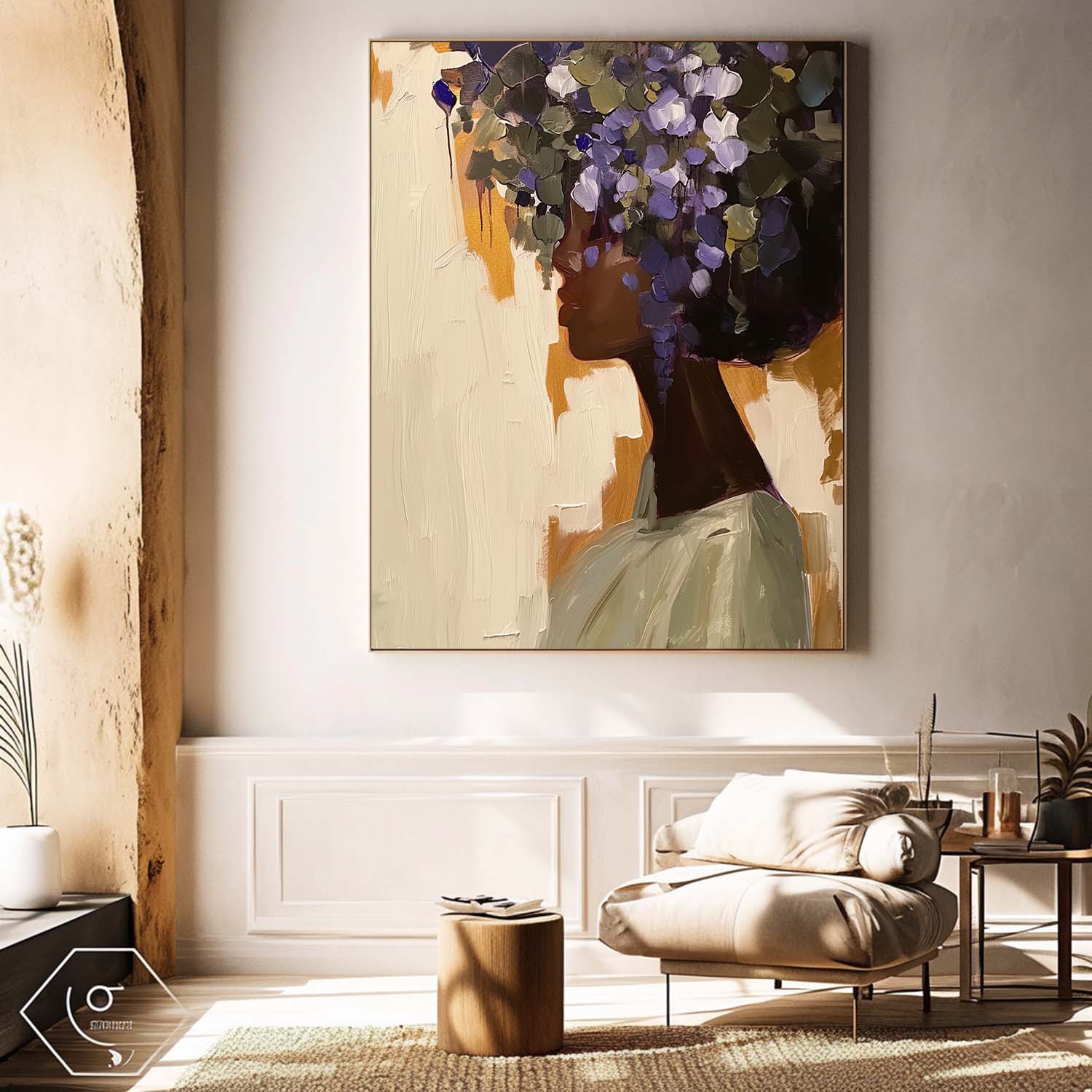 Contemporary Black Female And Flower Wall Art African American Woman Painting Black Girl Flower Art