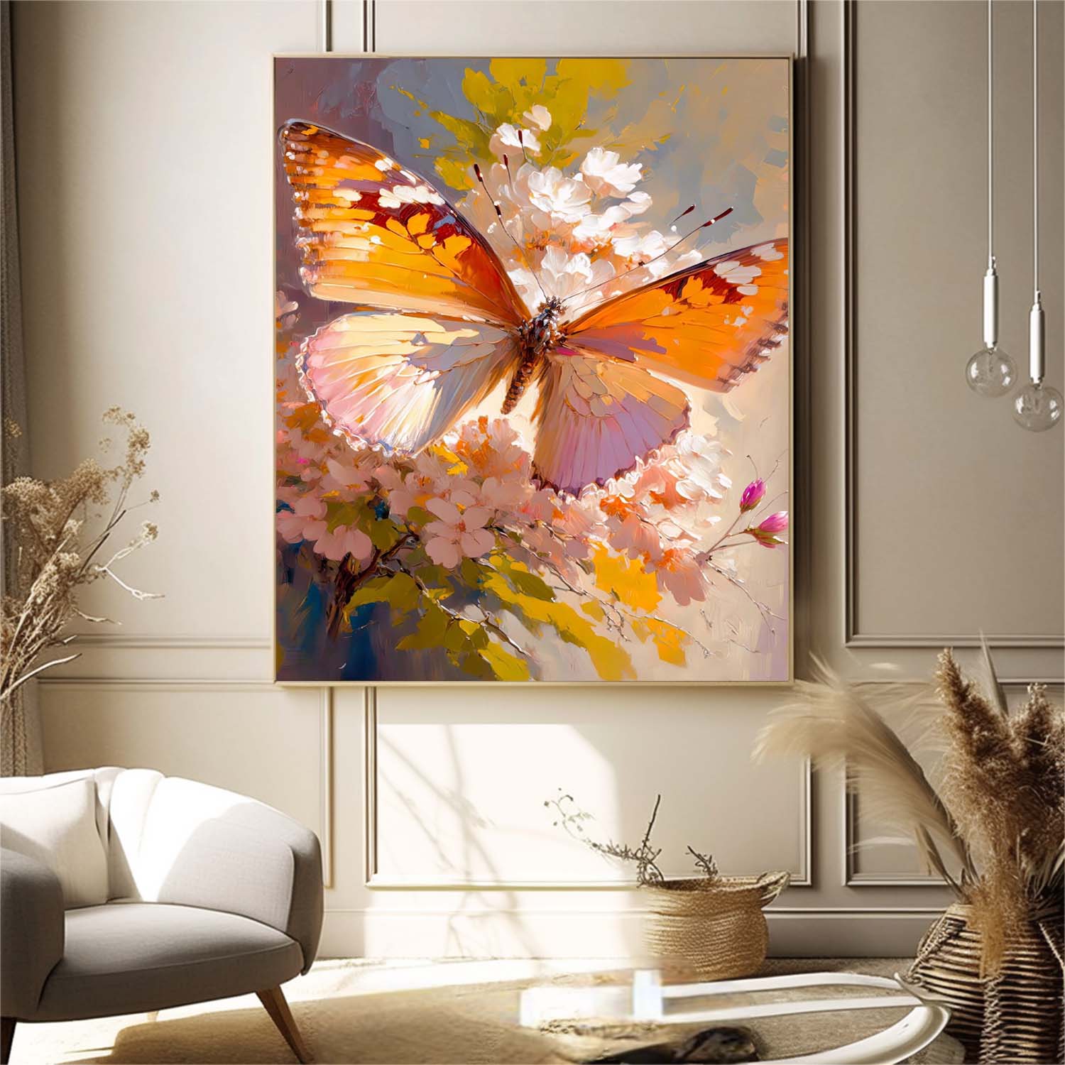 Bright Oil Painting Modern Texture Oil Painting Impressionist Butterfly Wall Art Original Artwork Decor