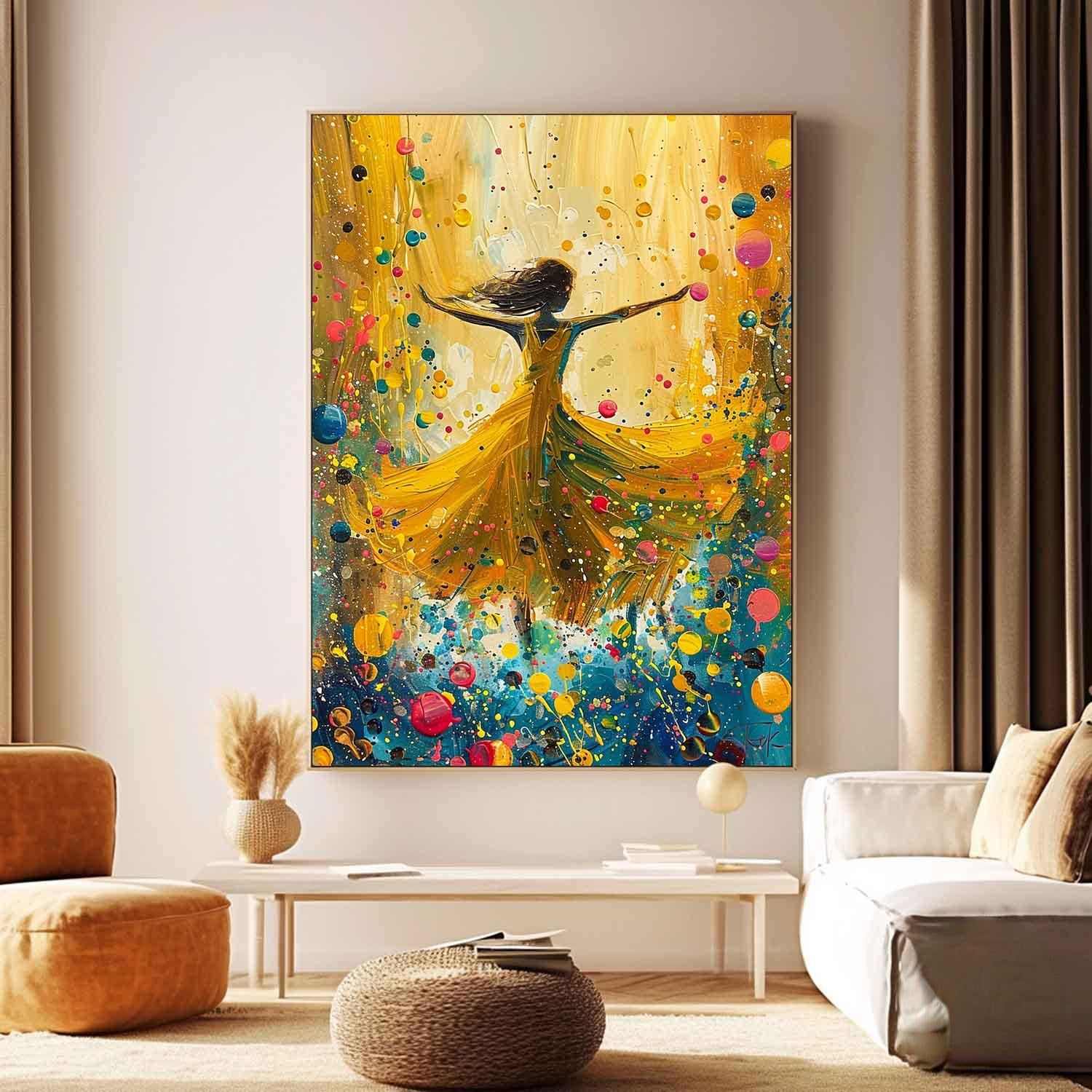 Original Exquisite Ballet Girl Wall Art Large Multicolor Girl Painting Framed Colorful Artwork Gift