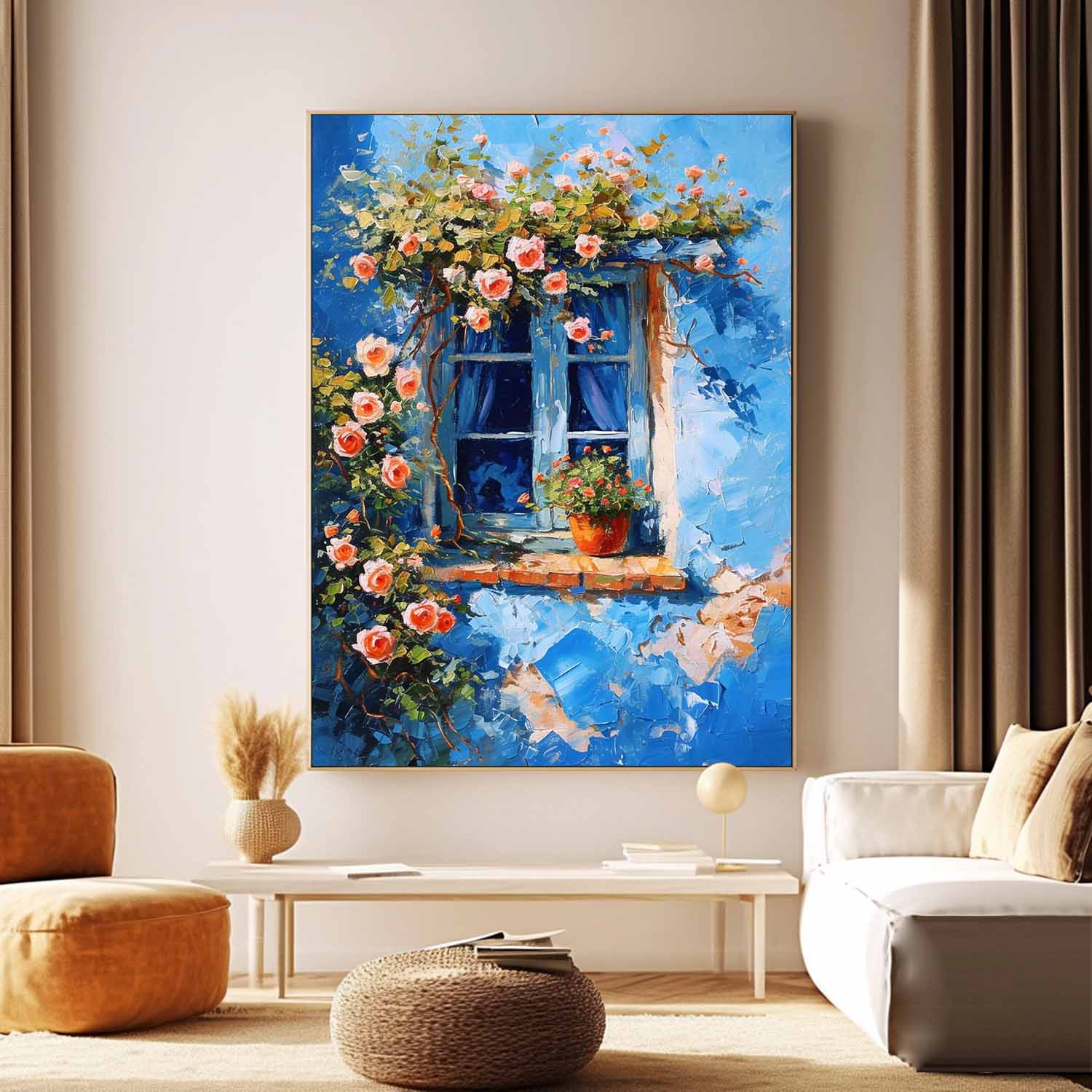 Flowers On The Building Acrylic Painting Canvas Large Textured Art Original Floral Painting Home Decor