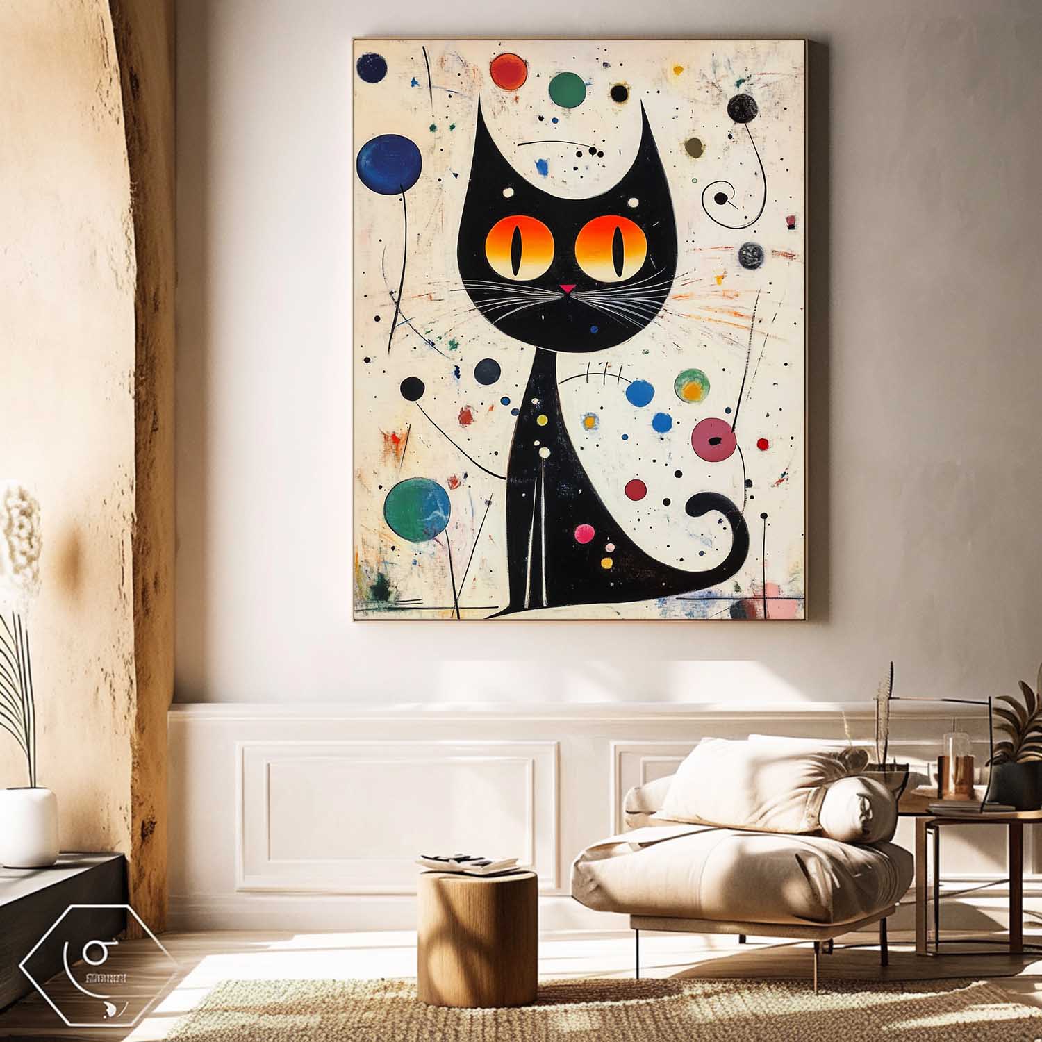 Pop Artwork Joan Miró Style Abstract Cat Acrylic Painting Colorful Modern Cat Oil Painting Home Decor