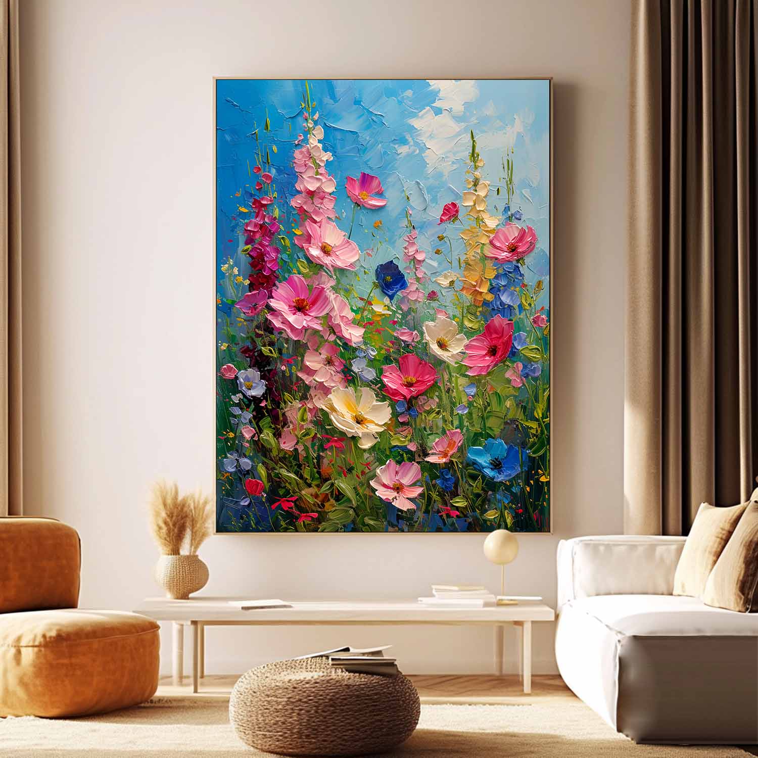Colorful Flowers Acrylic Painting Canvas Large Textured Art Original Floral Painting For Living Room