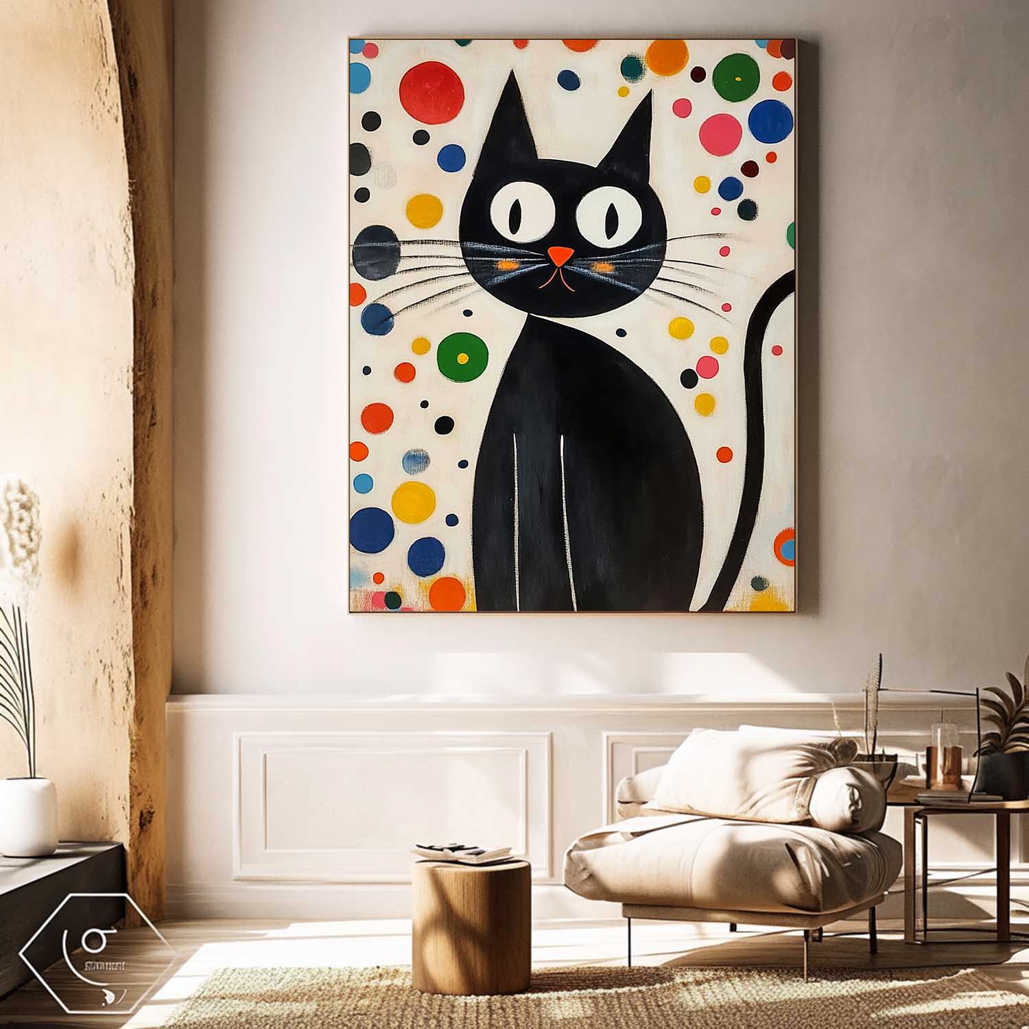 Large Artwork Joan Miró Style Abstract Cute Cat Acrylic Painting Colorful Modern Cat Oil Painting Home Decor