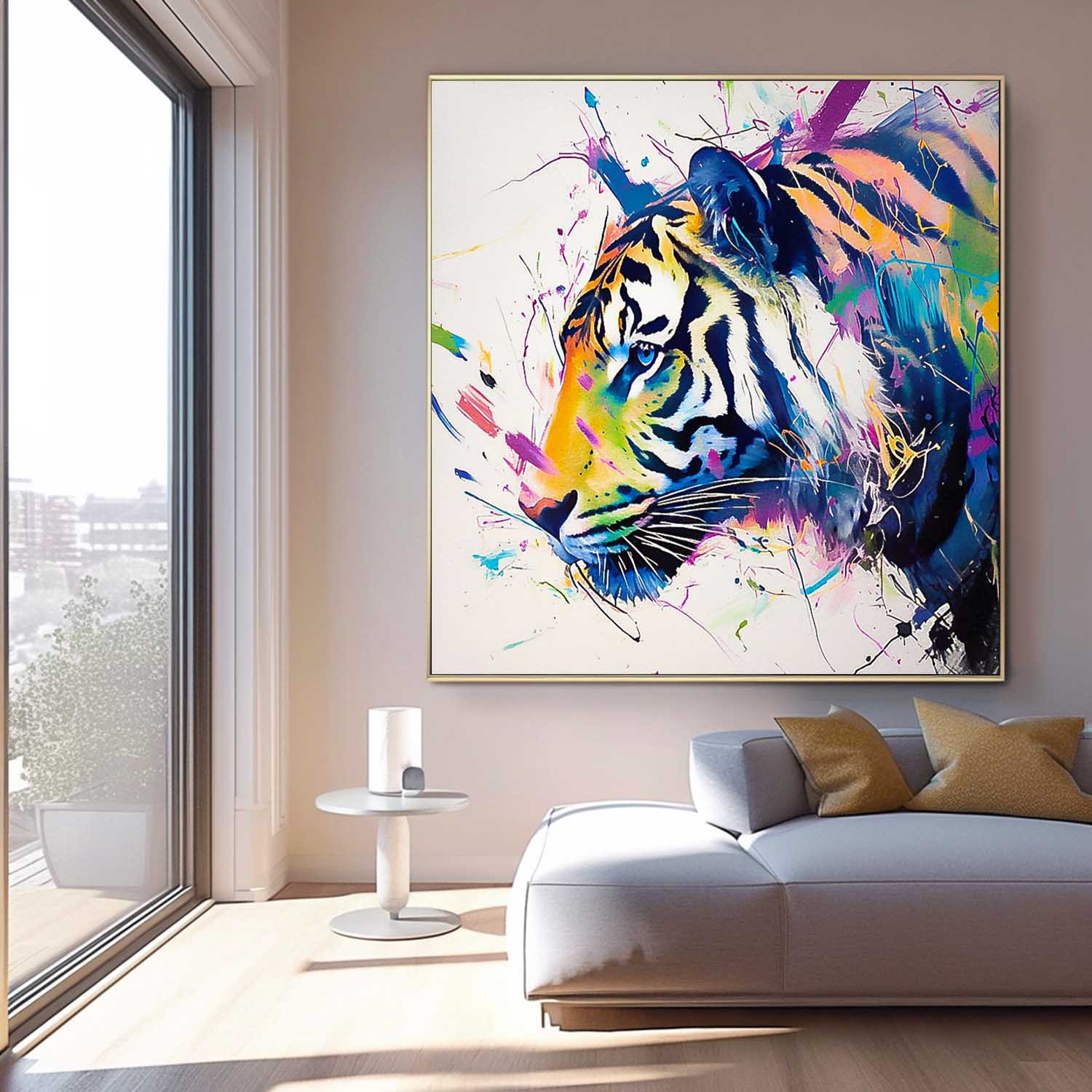 Original Lovely Tiger Wall Art Large Colorful Animal Artwork Square Tiger Oil Painting Canvas Home Decor