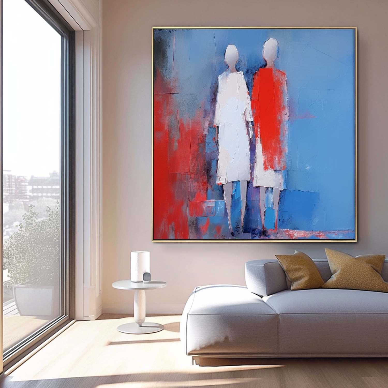 Red And Blue Abstract people's Wall Art Original Character Outline Painting Canvas Large Square Artwork